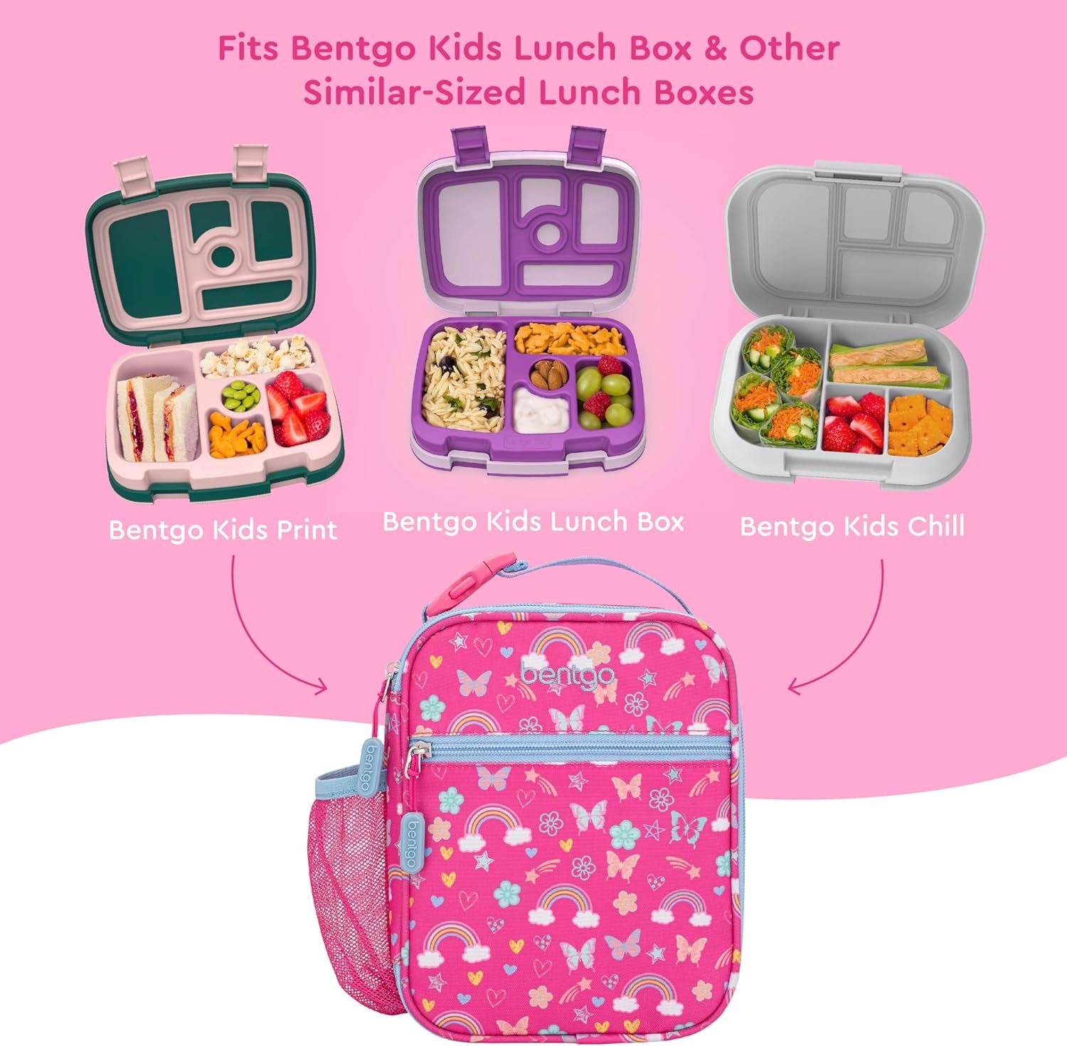 image:imageBentgo Kids Insulated Lunch Tote Set With Kids Stainless Steel Food Jar Rainbows amp Butterflies