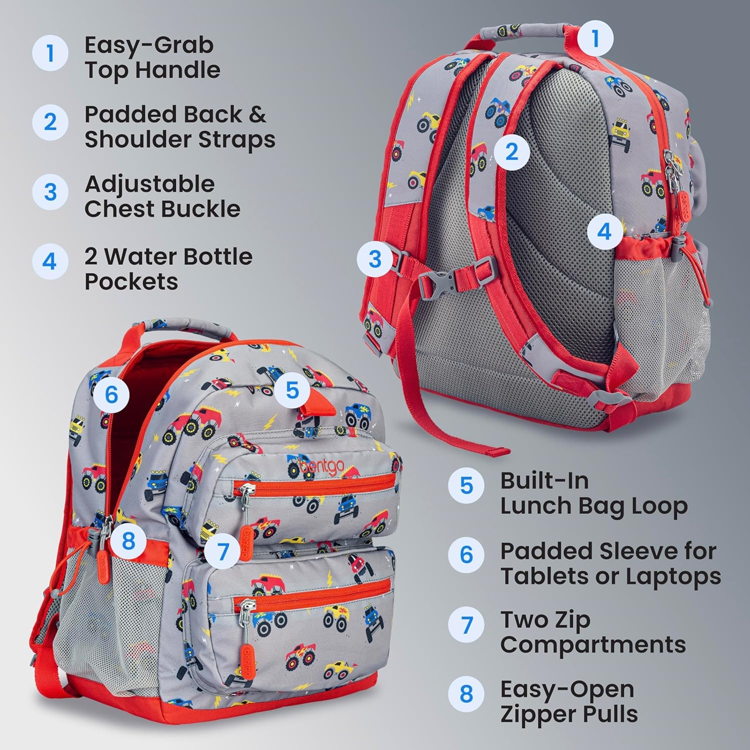 image:imageBentgo Kids Print Backpack Lightweight 14 Backpack for School Travel amp Daycare Ideal for Ages 4 Durable amp WaterResistant Roomy Interior amp Loop for Lunch Bag NEW Ballet amp BowsTrucks