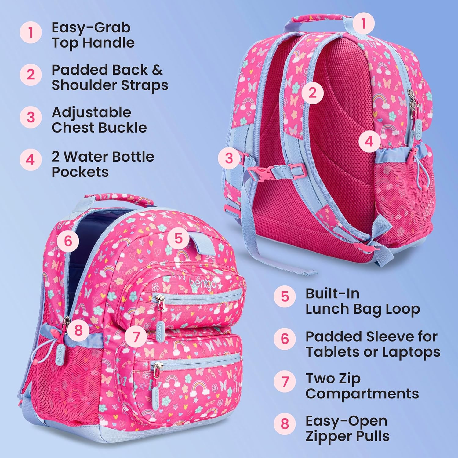 image:imageBentgo Kids Print Backpack Lightweight 14 Backpack for School Travel amp Daycare Ideal for Ages 4 Durable amp WaterResistant Roomy Interior amp Loop for Lunch Bag NEW Ballet amp BowsRainbows