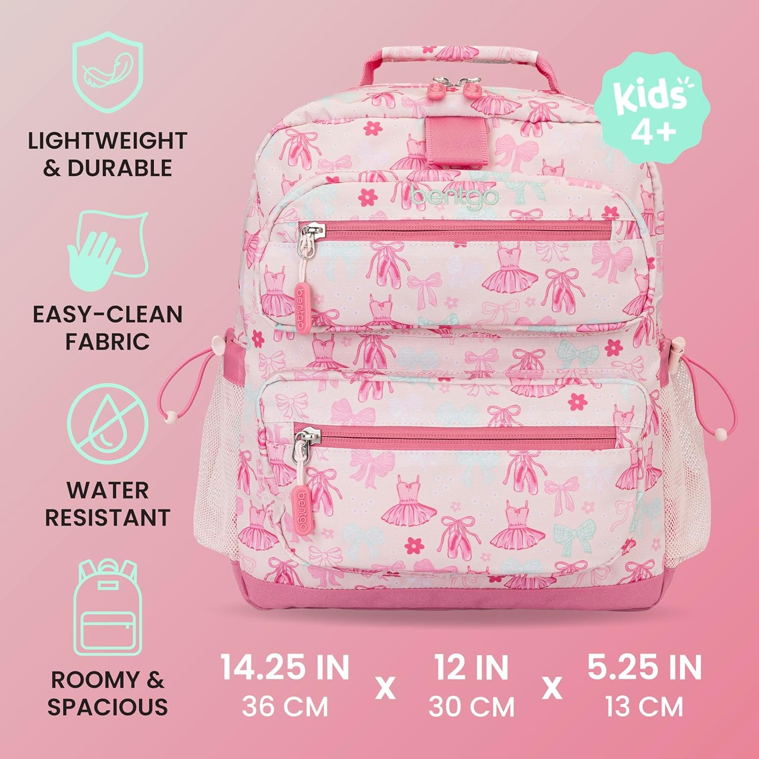 image:imageBentgo Kids Print Backpack Lightweight 14 Backpack for School Travel amp Daycare Ideal for Ages 4 Durable amp WaterResistant Roomy Interior amp Loop for Lunch Bag NEW Ballet amp BowsBallet Bows