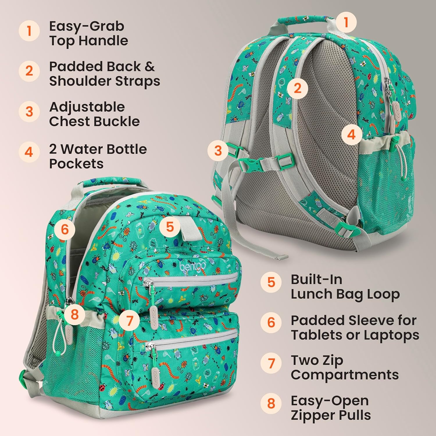 image:imageBentgo Kids Print Backpack Lightweight 14 Backpack for School Travel amp Daycare Ideal for Ages 4 Durable amp WaterResistant Roomy Interior amp Loop for Lunch Bag NEW Ballet amp BowsBug Buddies