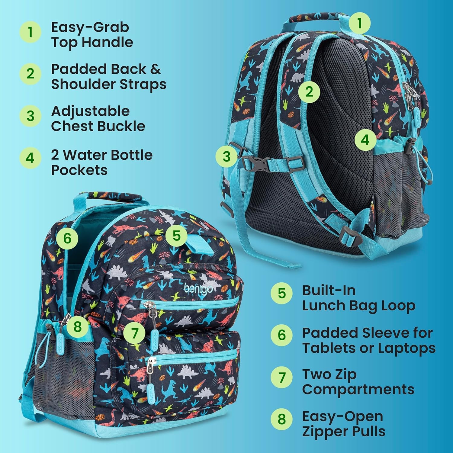 image:imageBentgo Kids Print Backpack Lightweight 14 Backpack for School Travel amp Daycare Ideal for Ages 4 Durable amp WaterResistant Roomy Interior amp Loop for Lunch Bag NEW Ballet amp BowsDinosaur