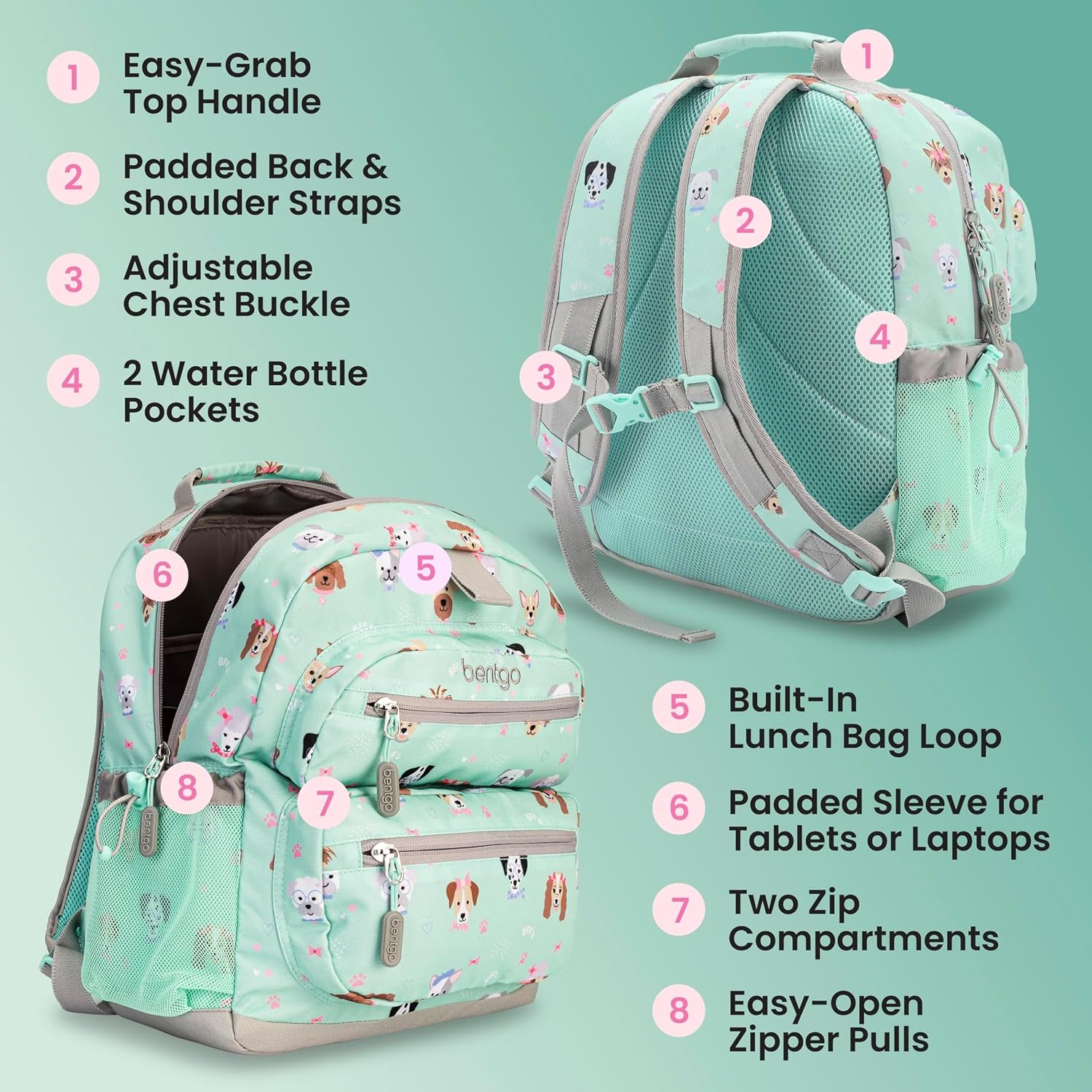image:imageBentgo Kids Print Backpack Lightweight 14 Backpack for School Travel amp Daycare Ideal for Ages 4 Durable amp WaterResistant Roomy Interior amp Loop for Lunch Bag NEW Ballet amp BowsPuppy Love