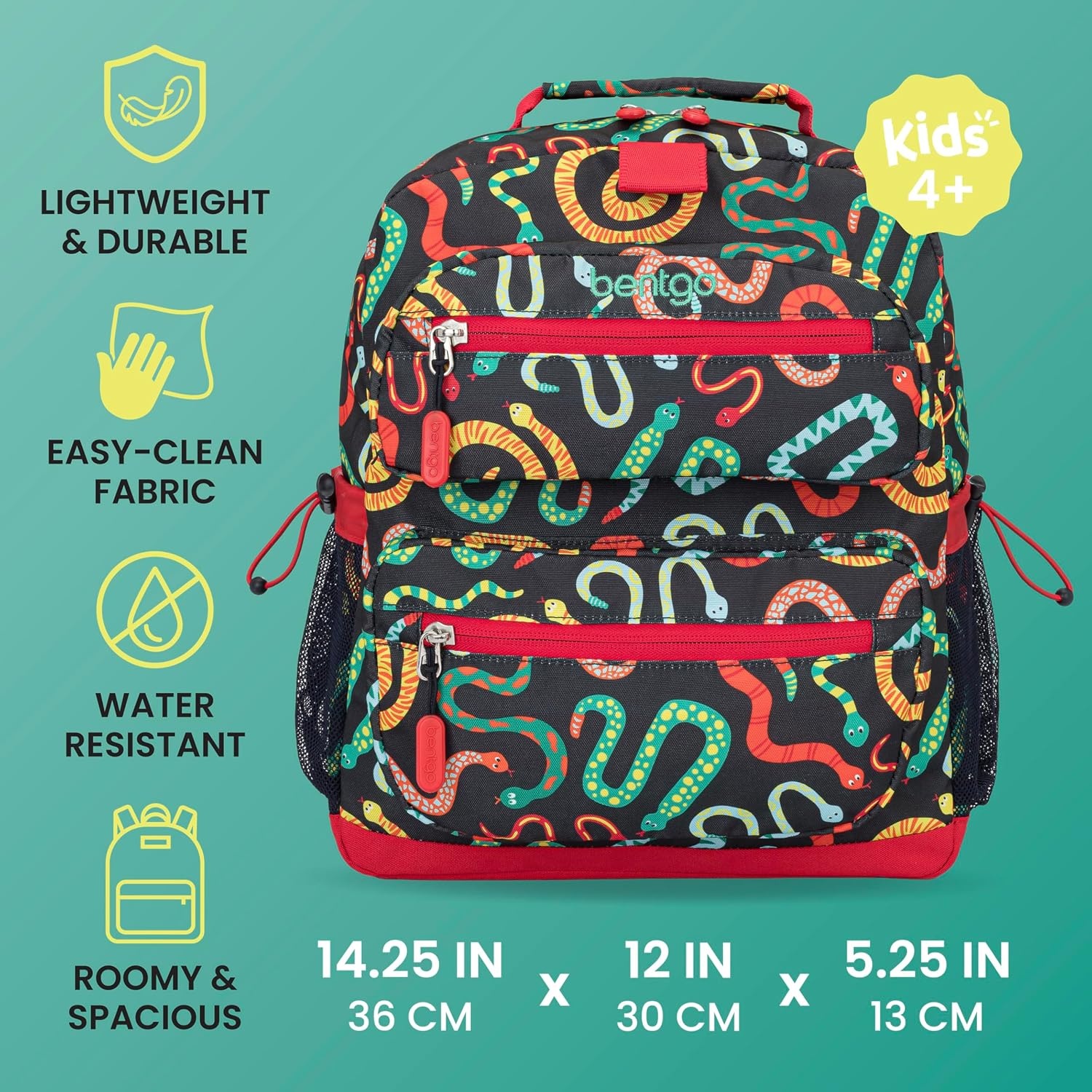 image:imageBentgo Kids Print Backpack Lightweight 14 Backpack for School Travel amp Daycare Ideal for Ages 4 Durable amp WaterResistant Roomy Interior amp Loop for Lunch Bag NEW Ballet amp BowsSssnakes