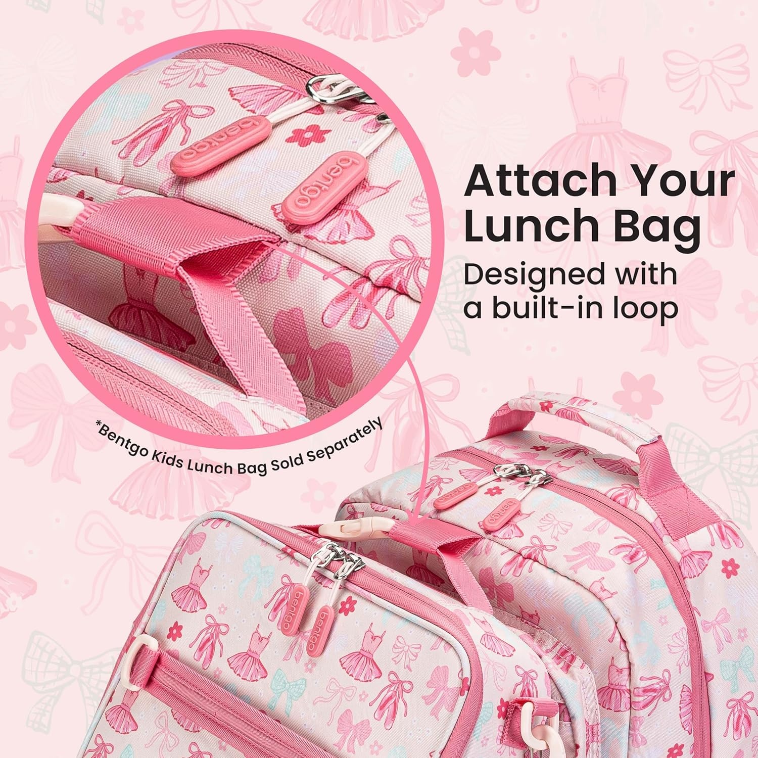 image:imageBentgo Kids Print Backpack Lightweight 14 Backpack for School Travel amp Daycare Ideal for Ages 4 Durable amp WaterResistant Roomy Interior amp Loop for Lunch Bag NEW Ballet amp BowsBallet Bows