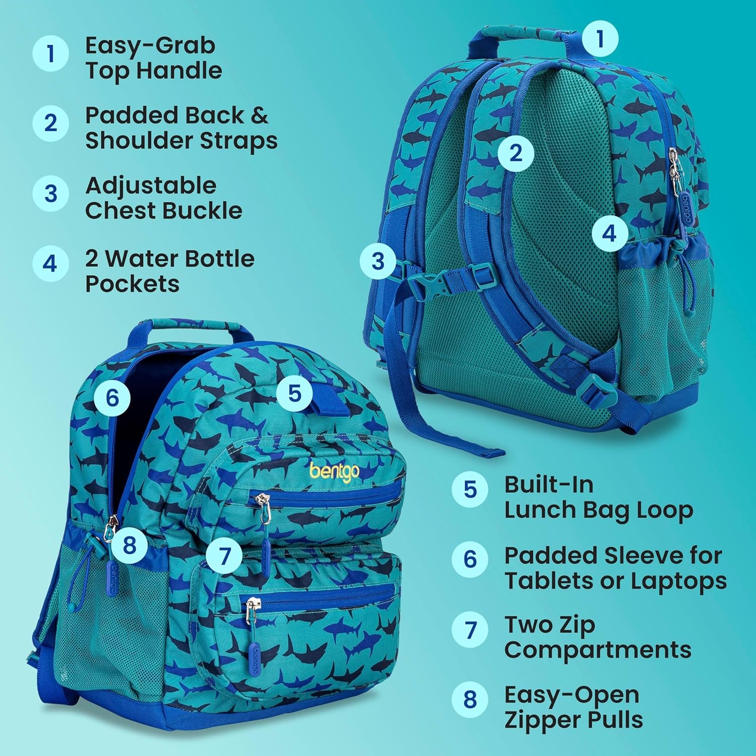image:imageBentgo Kids Print Backpack Lightweight 14 Backpack for School Travel amp Daycare Ideal for Ages 4 Durable amp WaterResistant Roomy Interior amp Loop for Lunch Bag NEW Ballet amp BowsShark