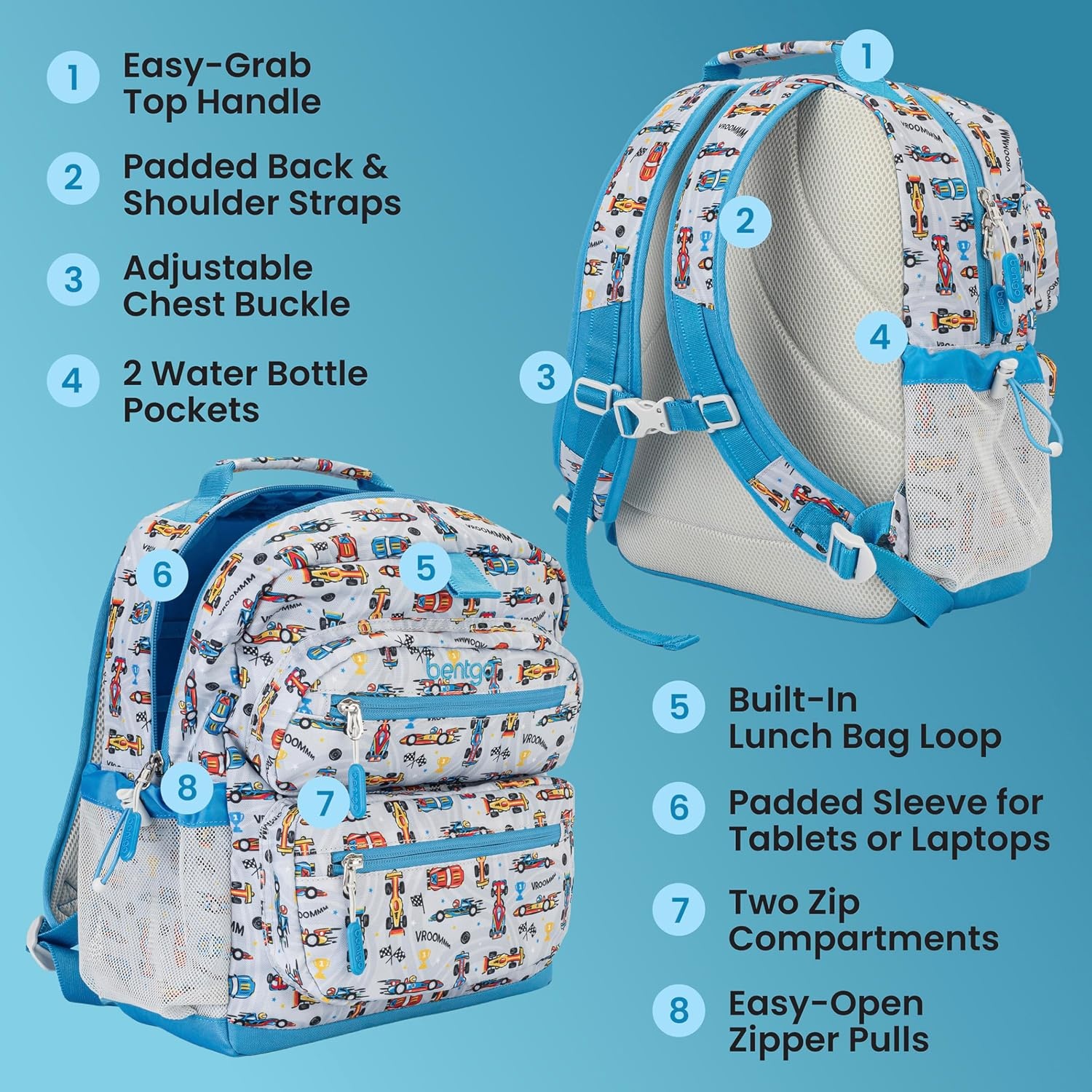 image:imageBentgo Kids Print Backpack Lightweight 14 Backpack for School Travel amp Daycare Ideal for Ages 4 Durable amp WaterResistant Roomy Interior amp Loop for Lunch Bag NEW Ballet amp BowsRace Cars