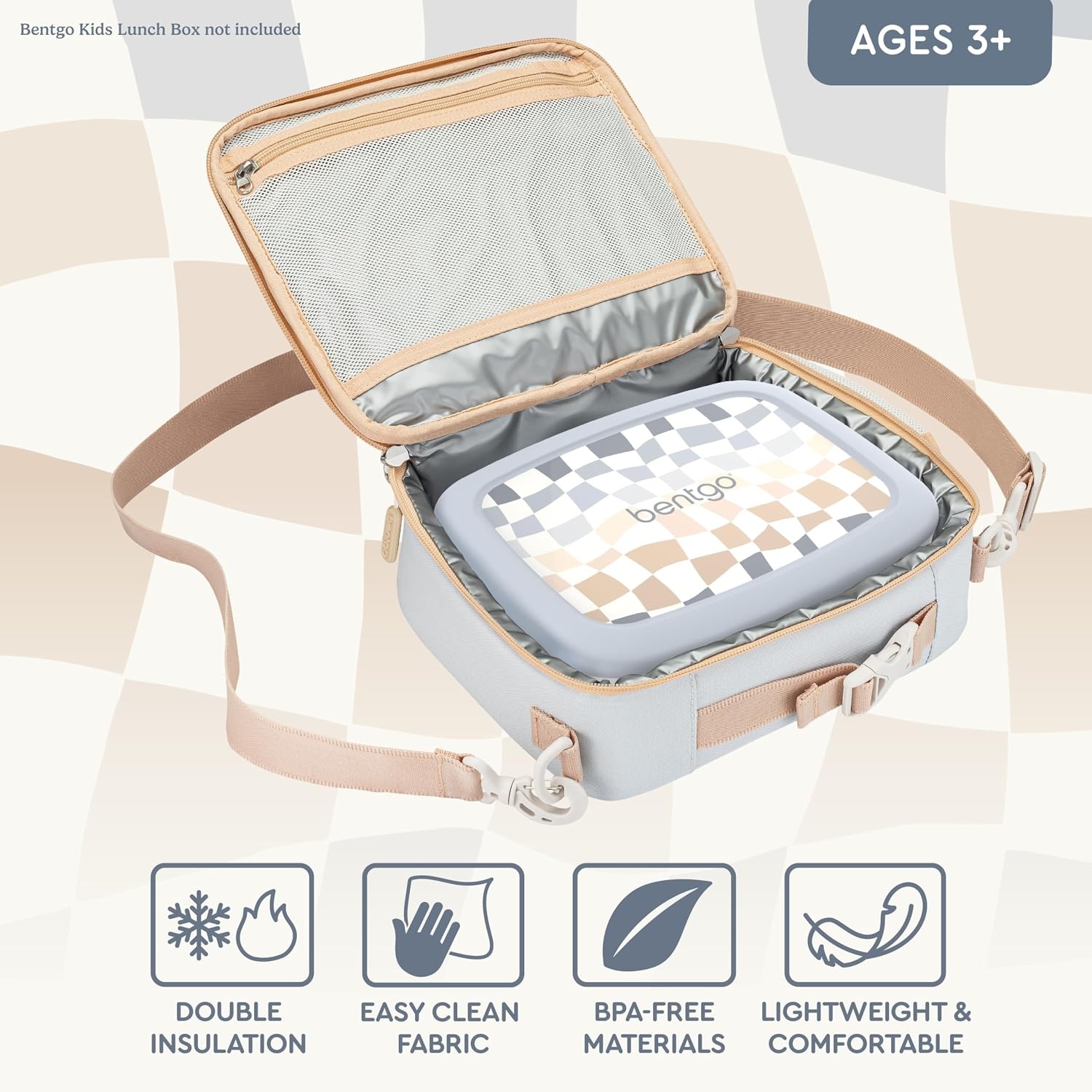 image:imageBentgo Kids Prints Lunch Bag Set With Water Bottle Checker Gradient