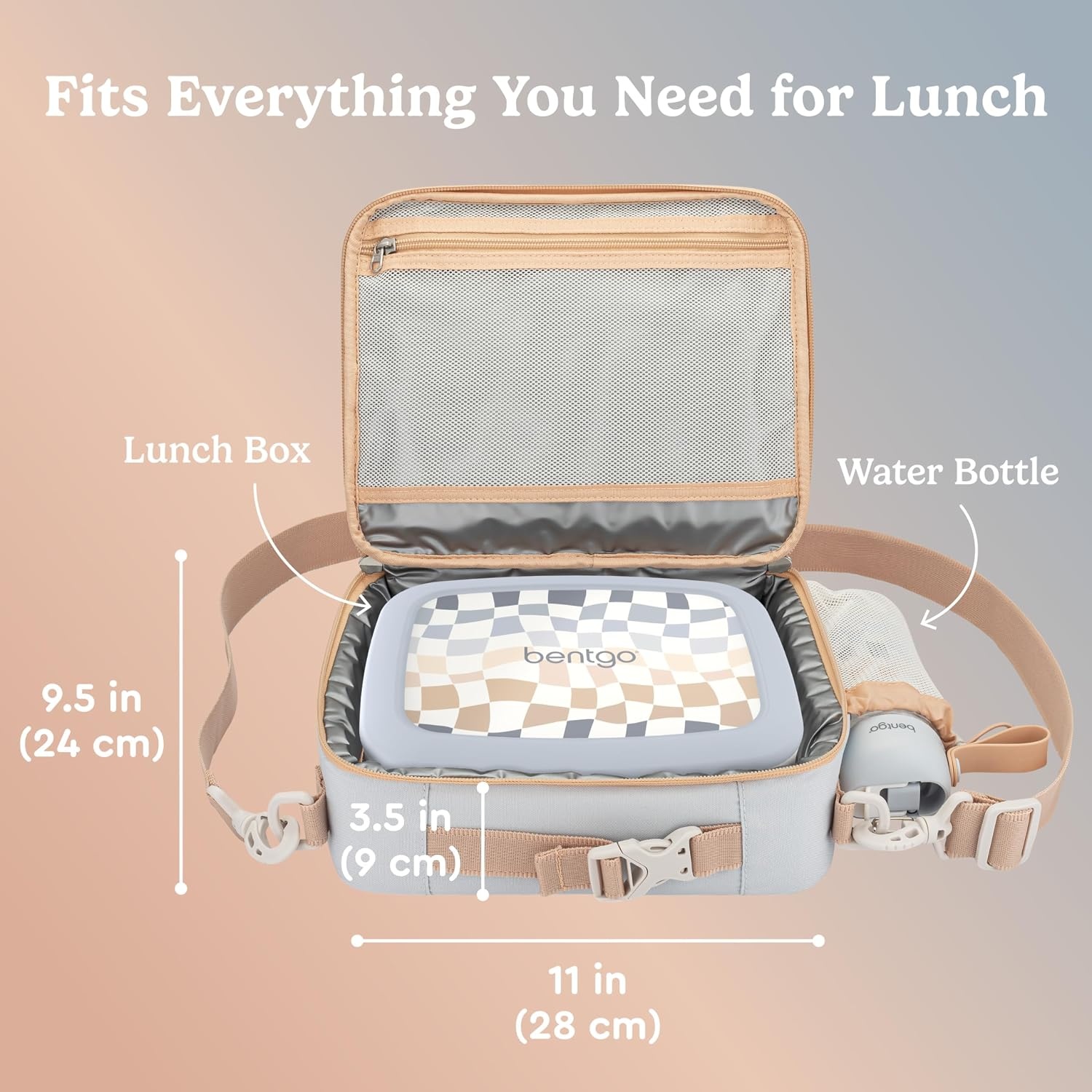 image:imageBentgo Kids Prints Lunch Bag Set With Water Bottle Checker Gradient