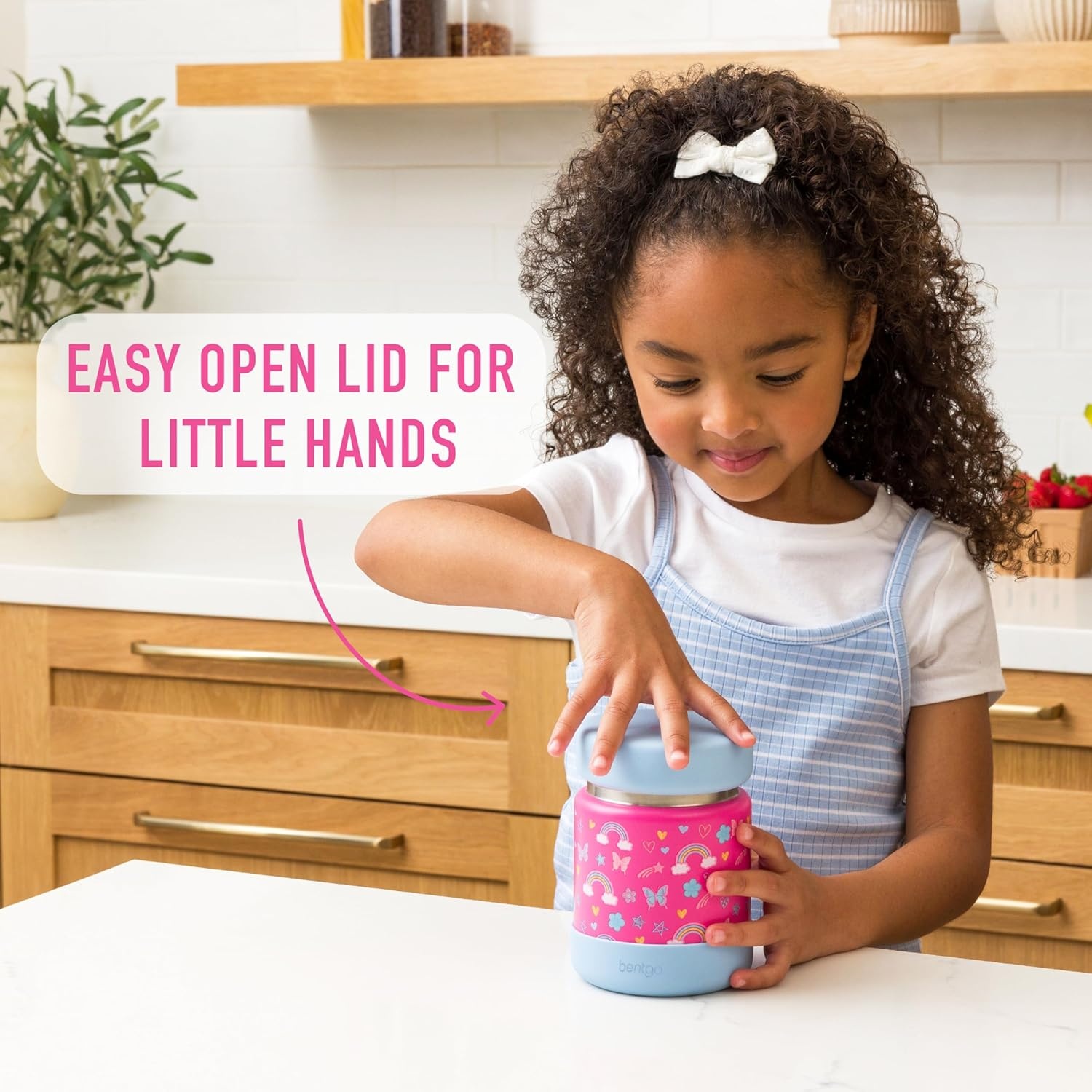 image:imageBentgo Kids Stainless Steel Food Jar and Reusable Plastic Utensils Set Rainbows amp Butterflies