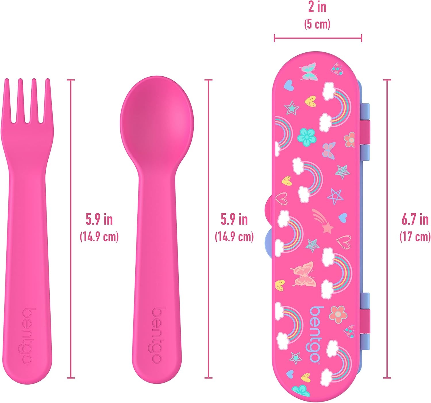 image:imageBentgo Kids Stainless Steel Food Jar and Reusable Plastic Utensils Set Rainbows amp Butterflies