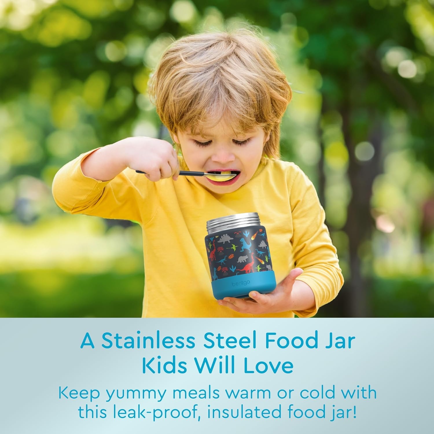 image:imageBentgo Kids Stainless Steel Food Jar and Reusable Stainless Steel Utensils Set Dinosaur