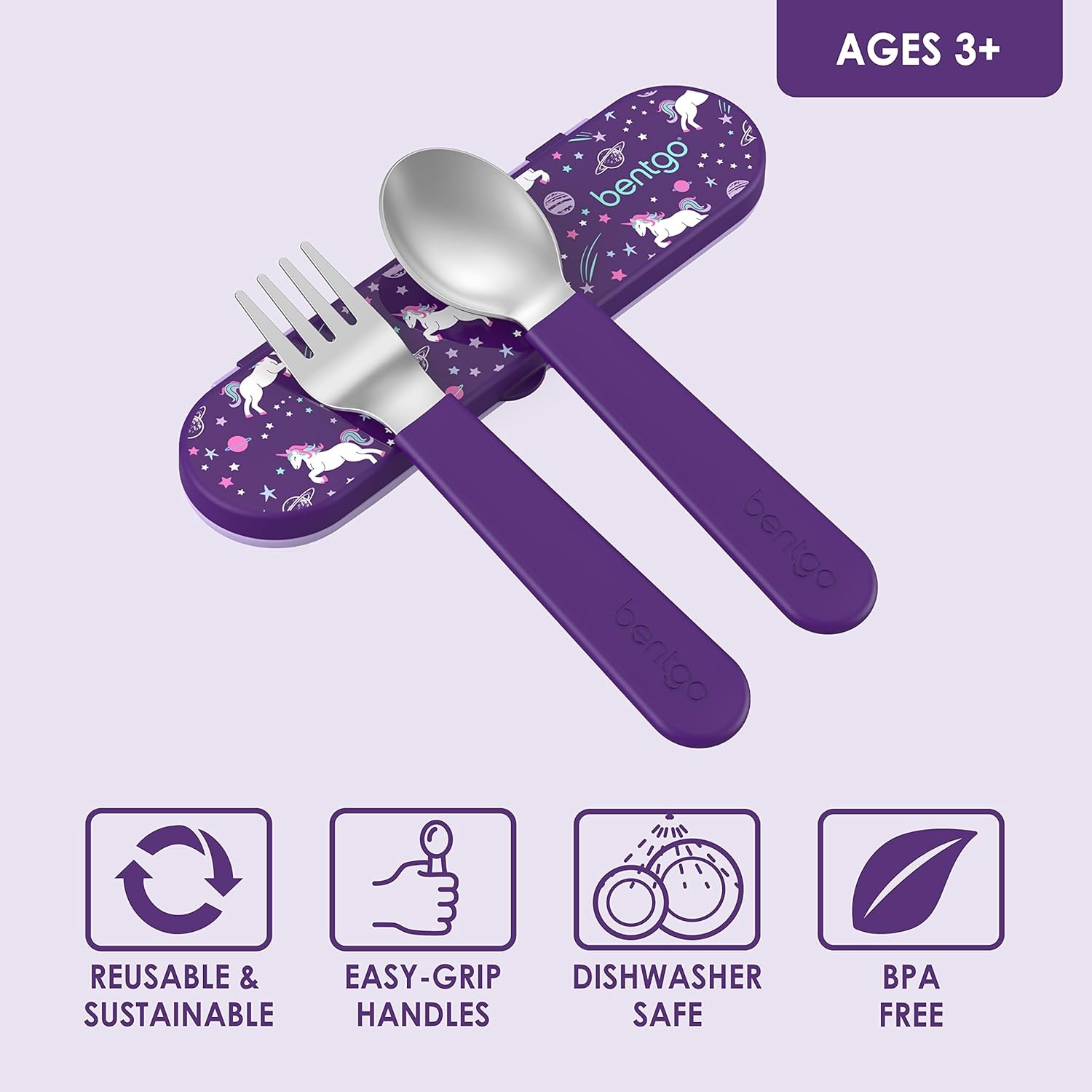 image:imageBentgo Kids Stainless Steel Food Jar and Reusable Stainless Steel Utensils Set Unicorn