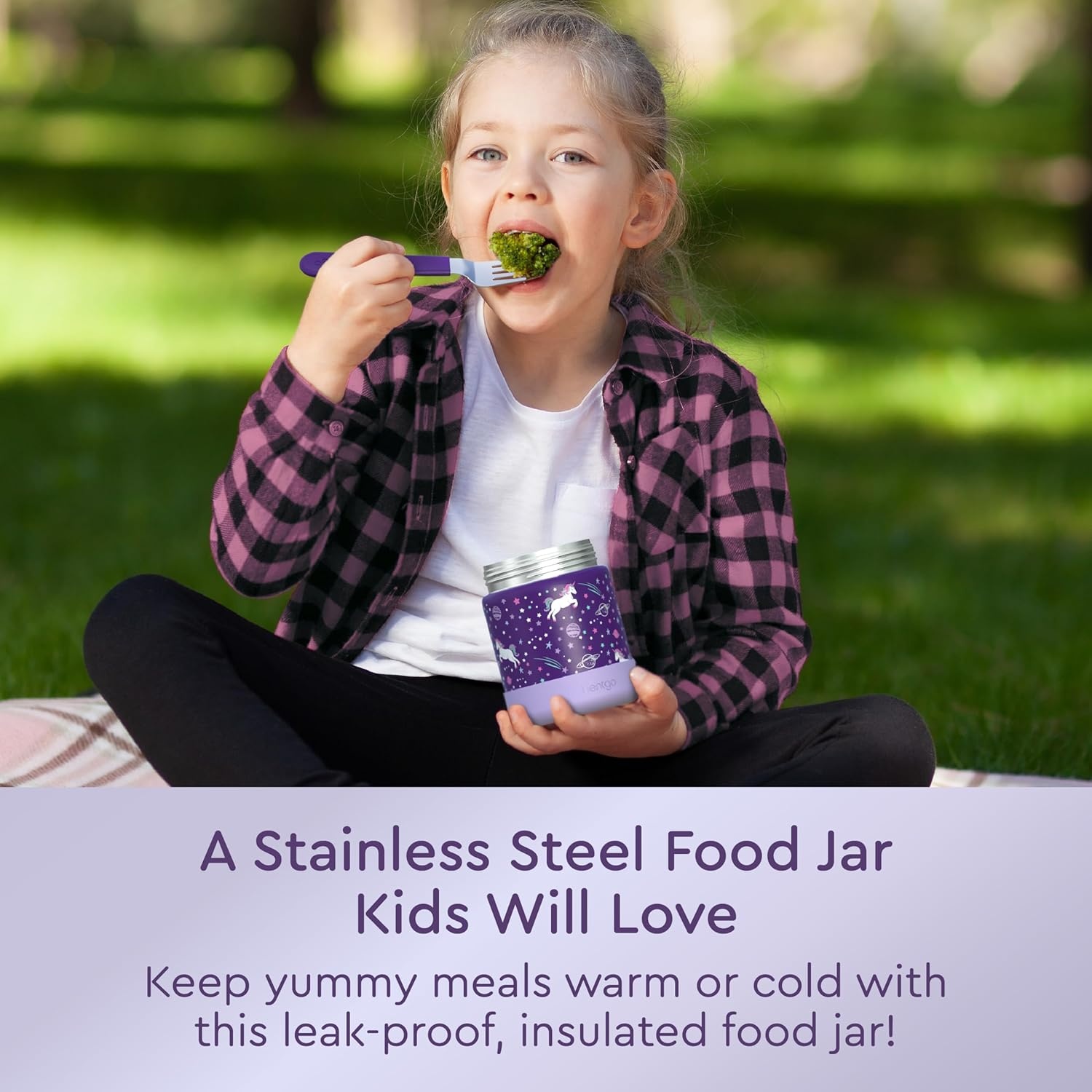 image:imageBentgo Kids Stainless Steel Food Jar and Reusable Stainless Steel Utensils Set Unicorn