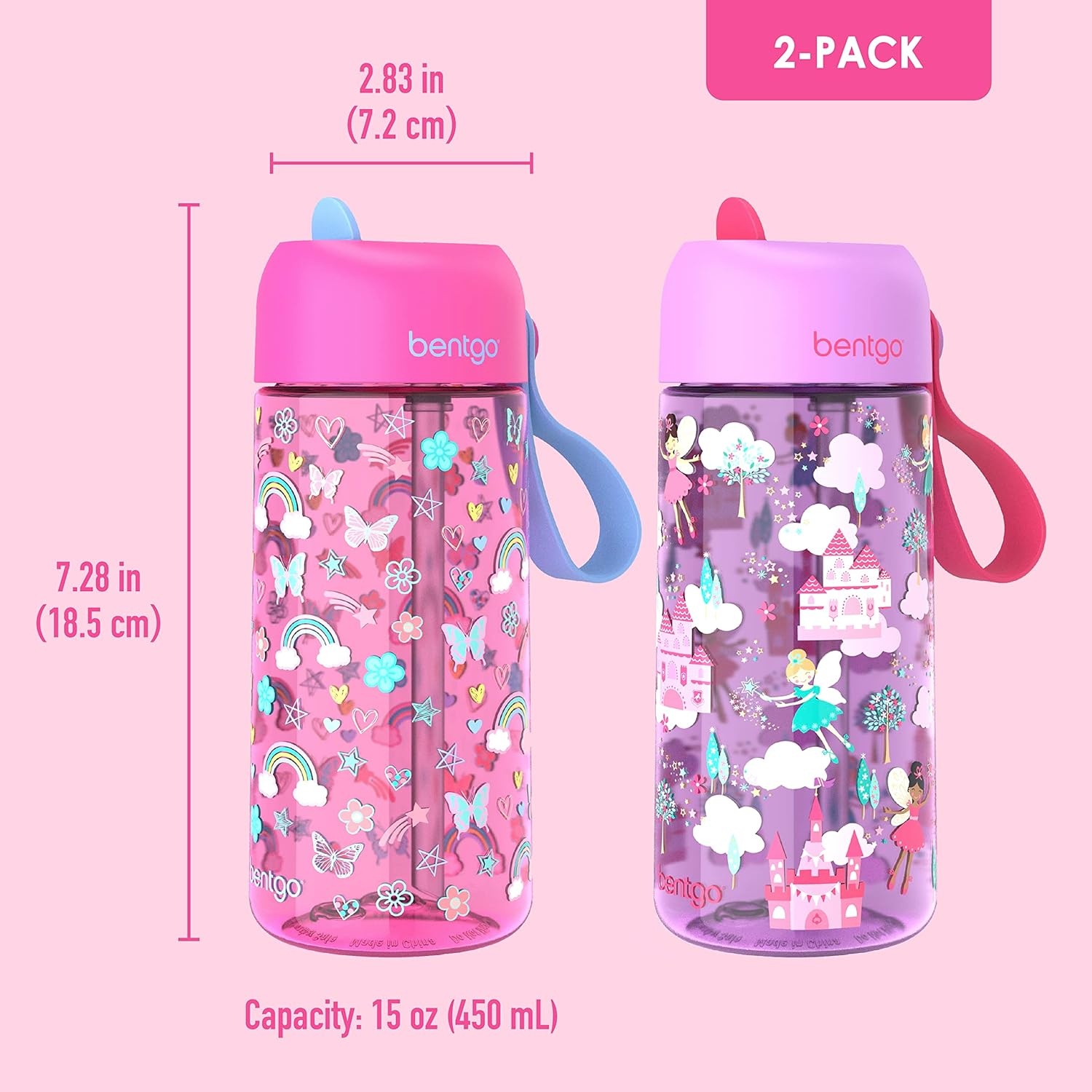 image:imageBentgo Kids Water Bottle LeakProof Durable Tritan PFAS amp BPAFree 15 fl oz KidsToddlers Ages 3 for School amp Sports Bite amp Sip Spout Carrying Handle Dishwasher Safe NEW Ballet amp BowsRainbows and Butterflies Fairies