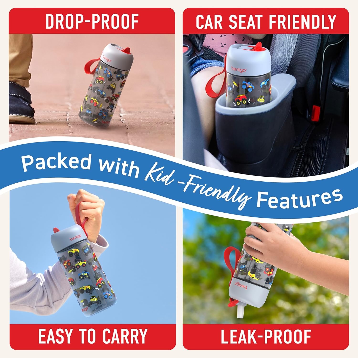 image:imageBentgo Kids Water Bottle LeakProof Durable Tritan PFAS amp BPAFree 15 fl oz KidsToddlers Ages 3 for School amp Sports Bite amp Sip Spout Carrying Handle Dishwasher Safe NEW Ballet amp BowsTrucks