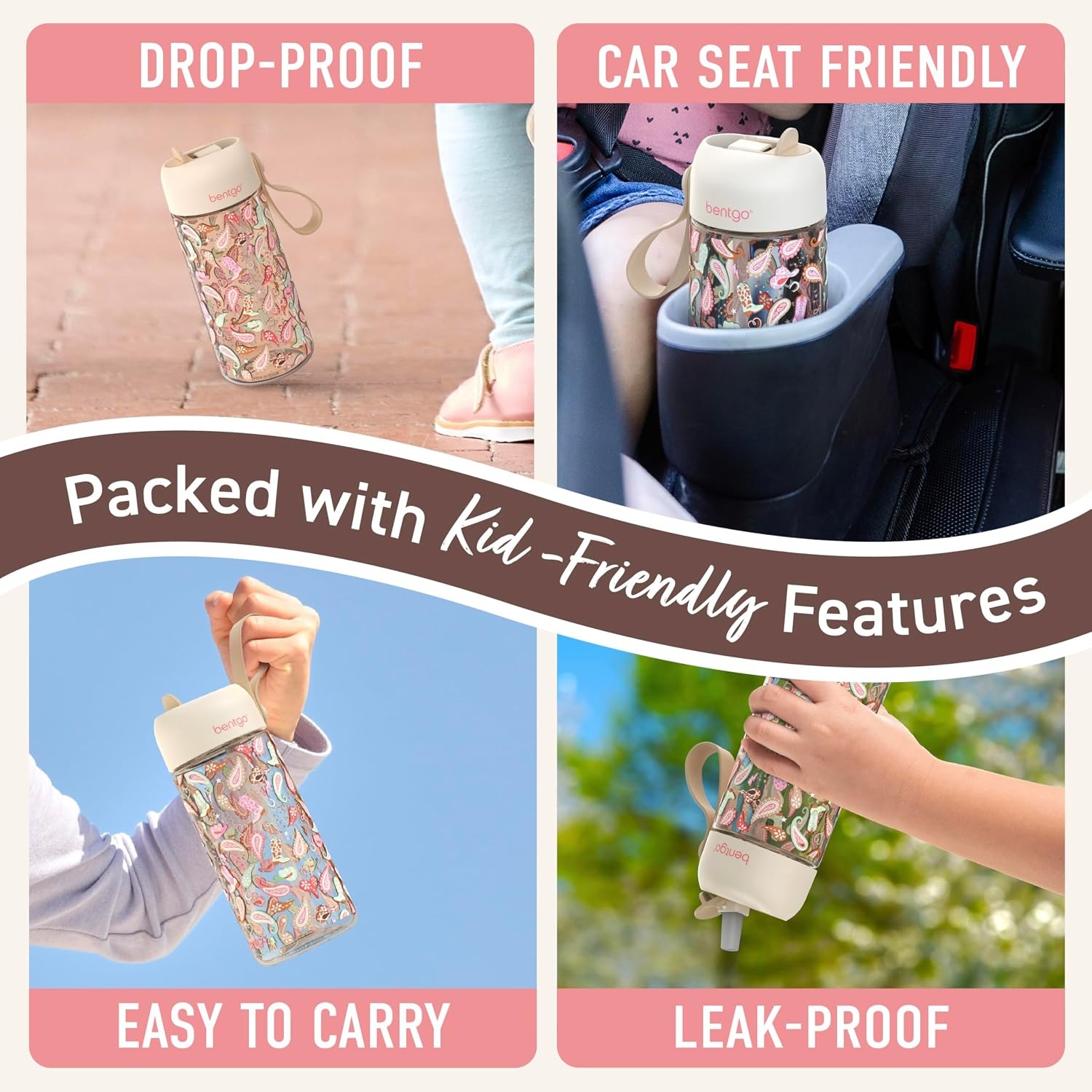 image:imageBentgo Kids Water Bottle LeakProof Durable Tritan PFAS amp BPAFree 15 fl oz KidsToddlers Ages 3 for School amp Sports Bite amp Sip Spout Carrying Handle Dishwasher Safe NEW Ballet amp BowsCowgirl Dreams