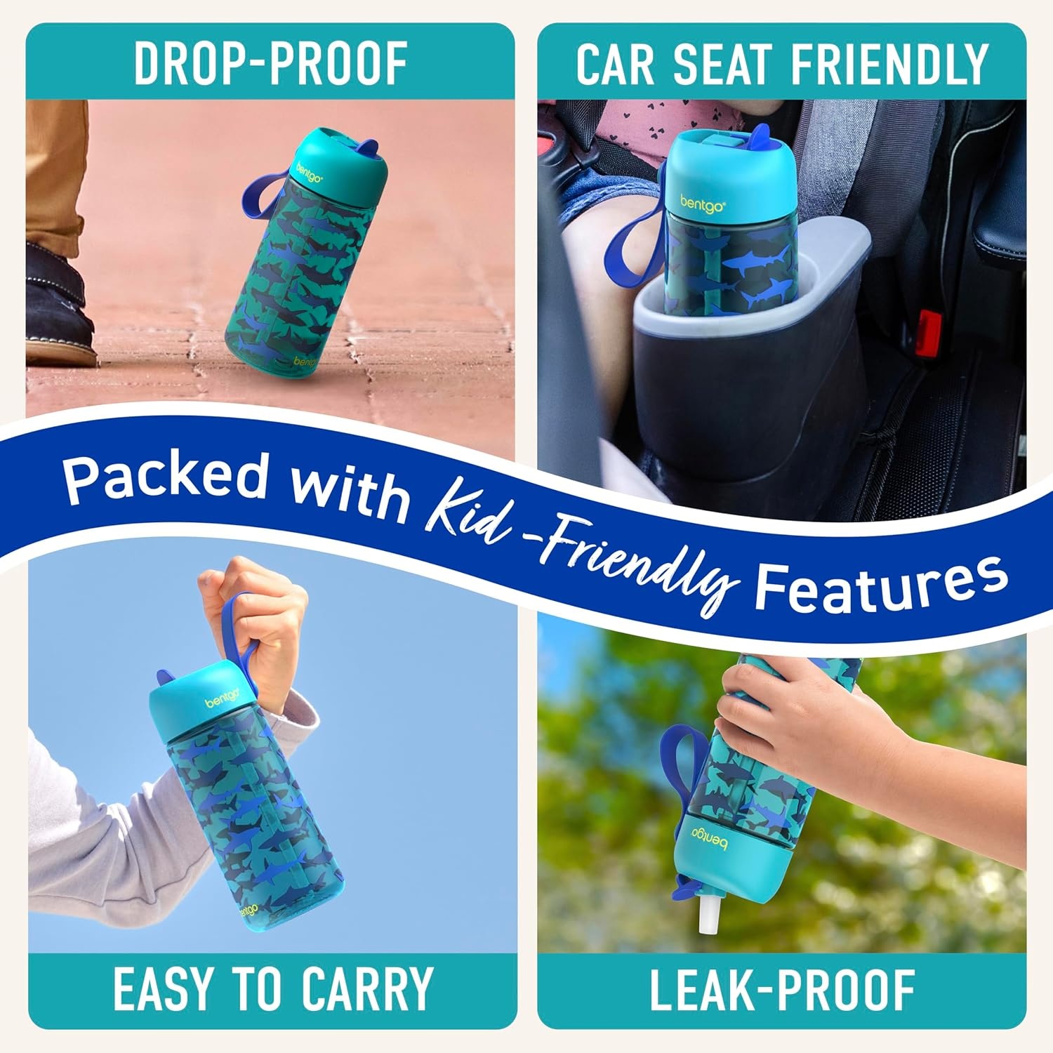 image:imageBentgo Kids Water Bottle LeakProof Durable Tritan PFAS amp BPAFree 15 fl oz KidsToddlers Ages 3 for School amp Sports Bite amp Sip Spout Carrying Handle Dishwasher Safe NEW Ballet amp BowsShark