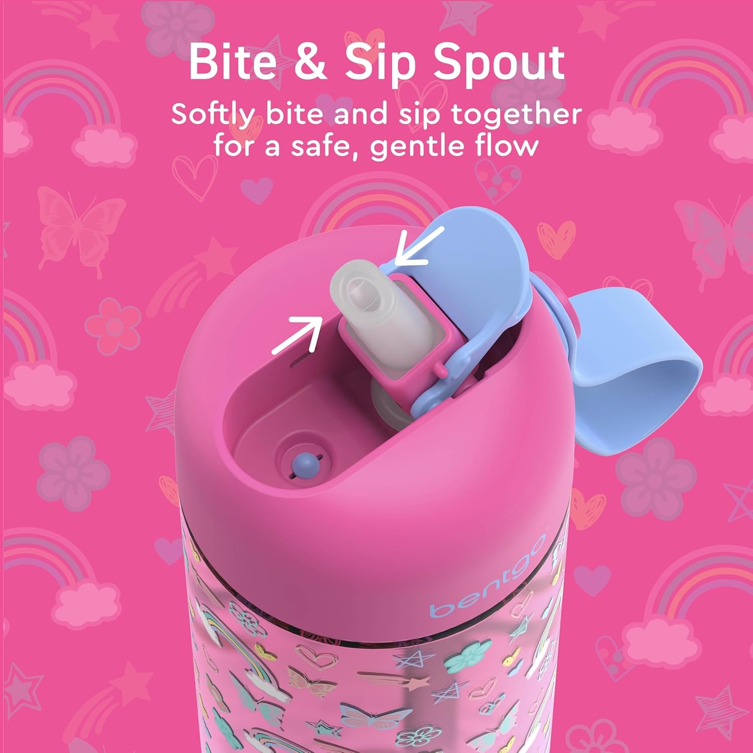 image:imageBentgo Kids Water Bottle LeakProof Durable Tritan PFAS amp BPAFree 15 fl oz KidsToddlers Ages 3 for School amp Sports Bite amp Sip Spout Carrying Handle Dishwasher Safe NEW Ballet amp BowsRainbows and Butterflies Fairies