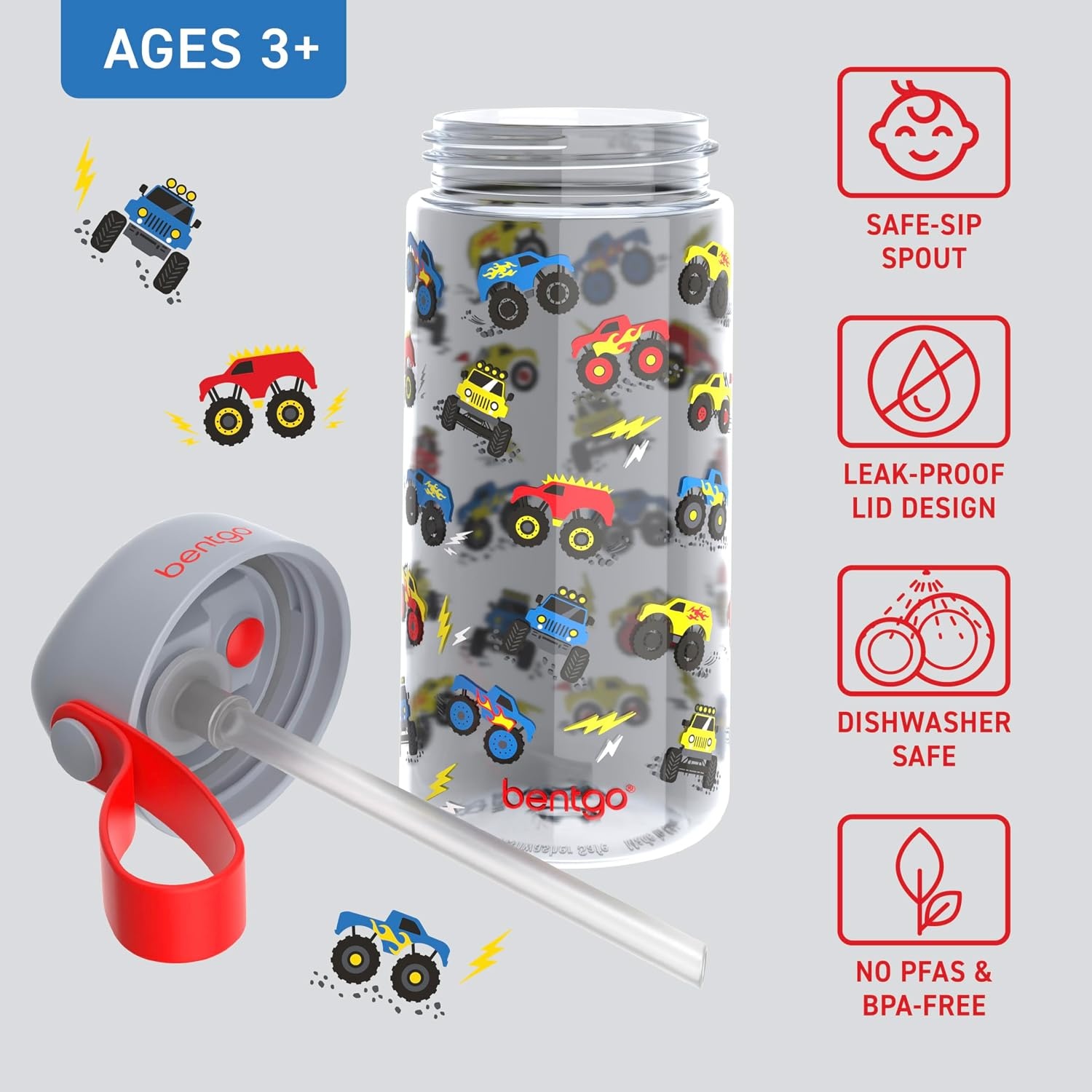 image:imageBentgo Kids Water Bottle LeakProof Durable Tritan PFAS amp BPAFree 15 fl oz KidsToddlers Ages 3 for School amp Sports Bite amp Sip Spout Carrying Handle Dishwasher Safe NEW Ballet amp BowsTrucks