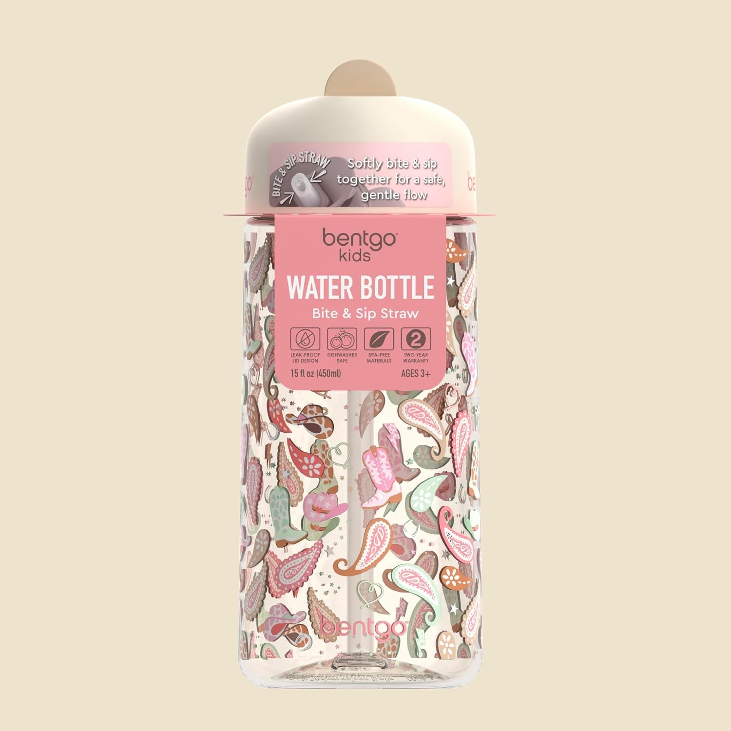 image:imageBentgo Kids Water Bottle LeakProof Durable Tritan PFAS amp BPAFree 15 fl oz KidsToddlers Ages 3 for School amp Sports Bite amp Sip Spout Carrying Handle Dishwasher Safe NEW Ballet amp BowsCowgirl Dreams