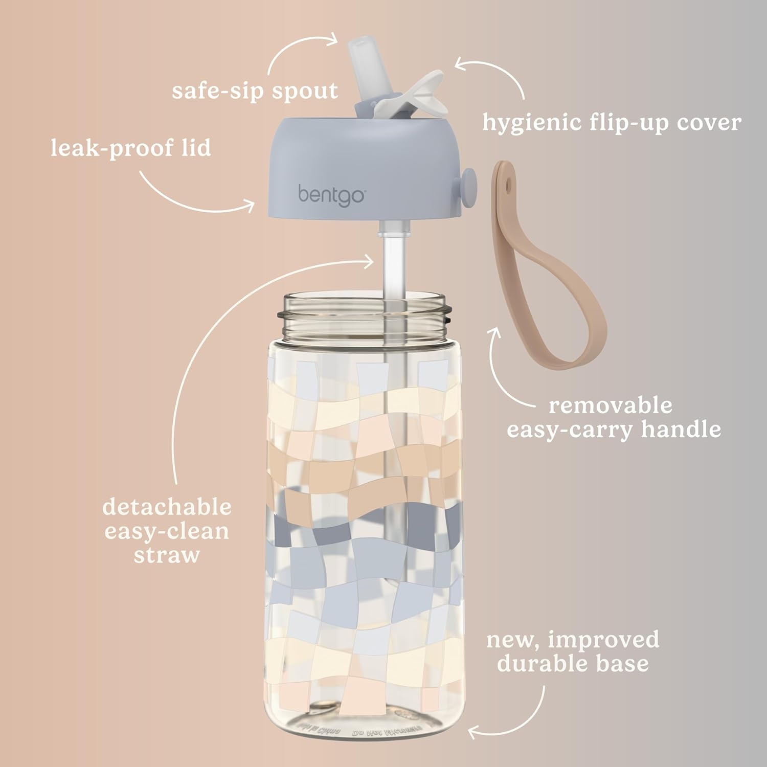 image:imageBentgo Kids Water Bottle and Replacement Straws Set Checker Gradient