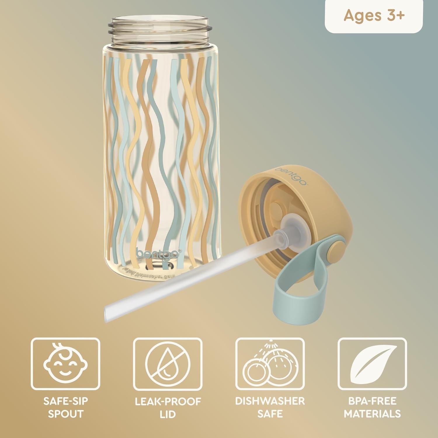 image:imageBentgo Kids Water Bottle and Replacement Straws Set Wavy