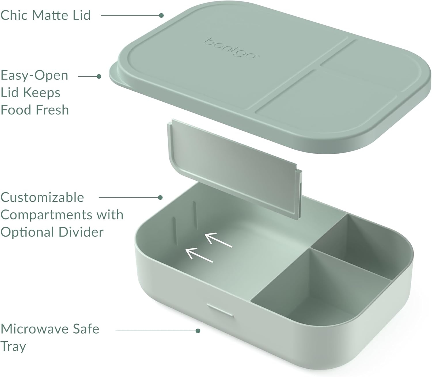 image:imageBentgo Modern Tray with Matte Lid Reusable BPAFree Meal Prep Containers for Adults with Removable Divider 3 or 4 Compartments for Healthy Portioned Meals At Home amp On the Go OrchidMint Green