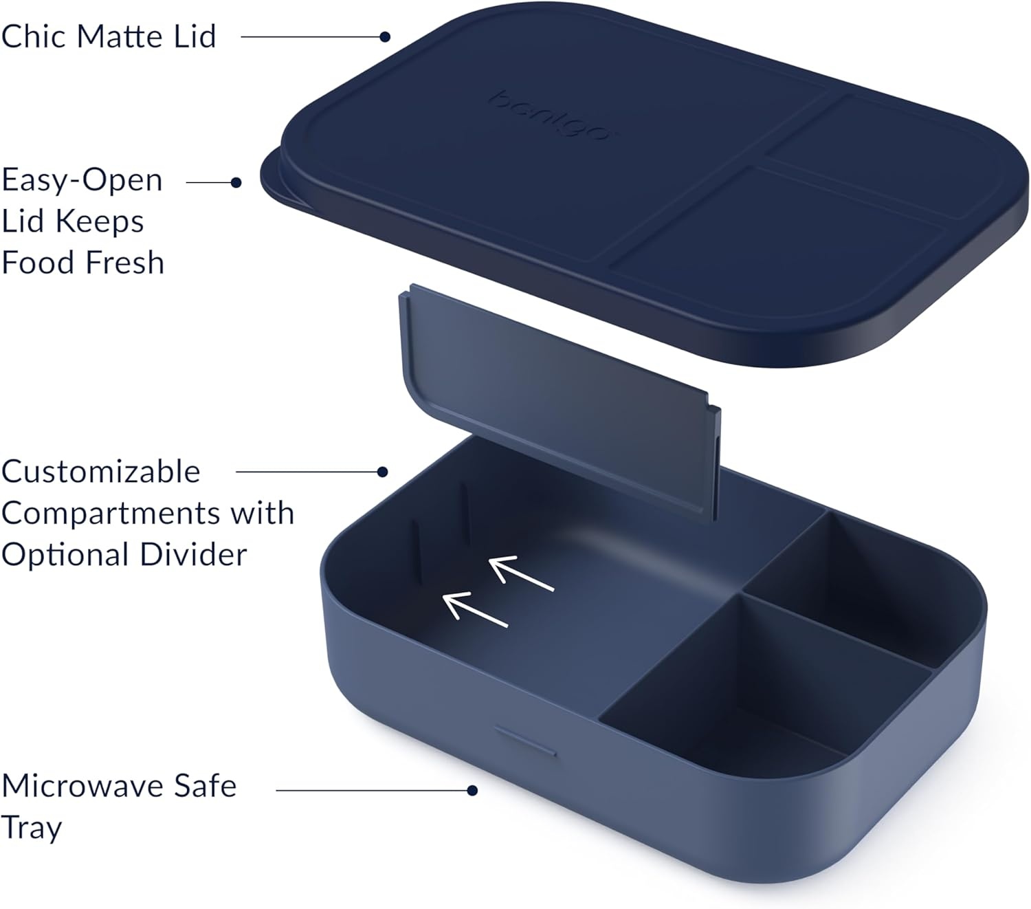 image:imageBentgo Modern Tray with Matte Lid Reusable BPAFree Meal Prep Containers for Adults with Removable Divider 3 or 4 Compartments for Healthy Portioned Meals At Home amp On the Go OrchidNavy