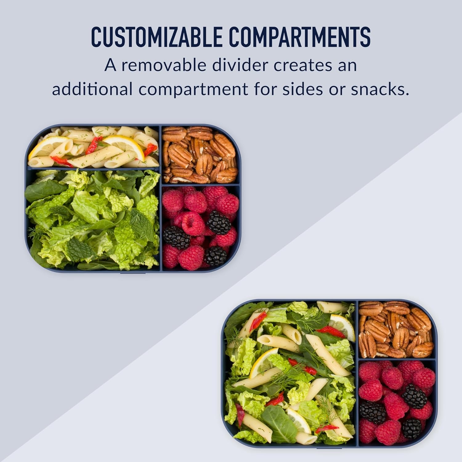 image:imageBentgo Modern Tray with Matte Lid Reusable BPAFree Meal Prep Containers for Adults with Removable Divider 3 or 4 Compartments for Healthy Portioned Meals At Home amp On the Go OrchidNavy