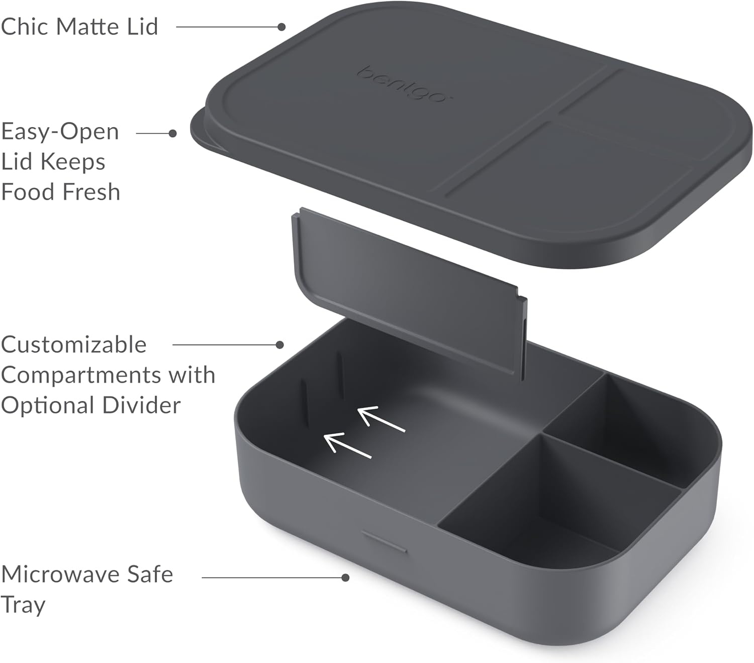 image:imageBentgo Modern Tray with Matte Lid Reusable BPAFree Meal Prep Containers for Adults with Removable Divider 3 or 4 Compartments for Healthy Portioned Meals At Home amp On the Go OrchidDark Gray