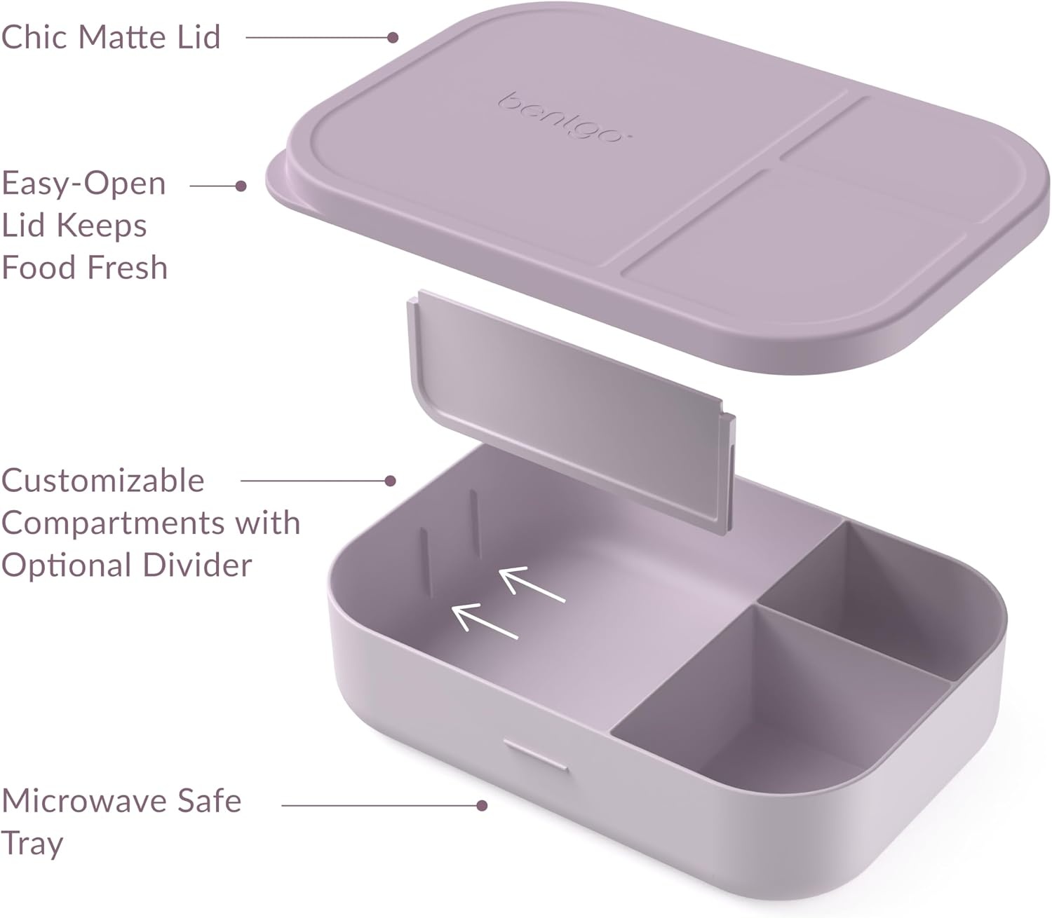image:imageBentgo Modern Tray with Matte Lid Reusable BPAFree Meal Prep Containers for Adults with Removable Divider 3 or 4 Compartments for Healthy Portioned Meals At Home amp On the Go OrchidOrchid