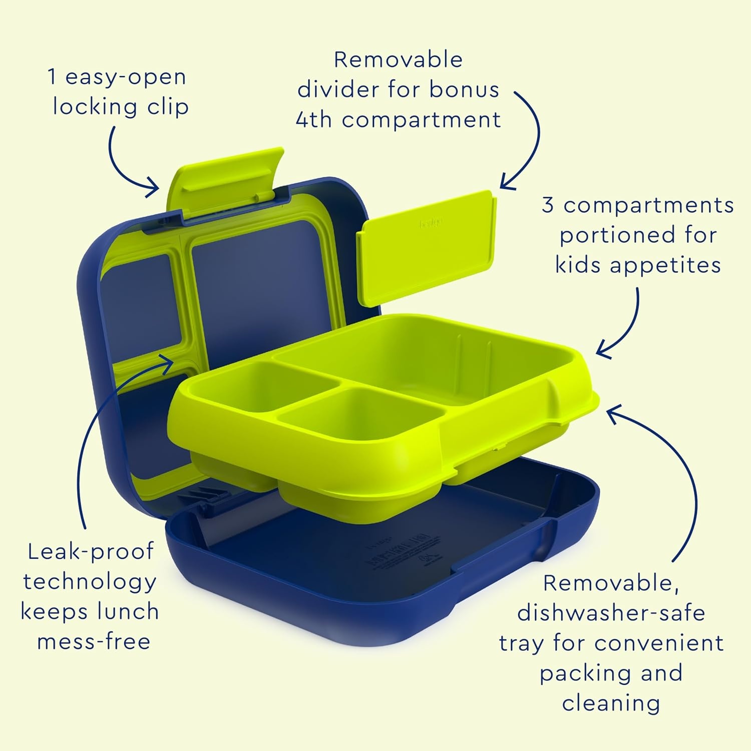 image:imageBentgo Pop Lunch Box Navy BlueChartreuse Set With Kids BentoStyle Snack Box GreenNavy