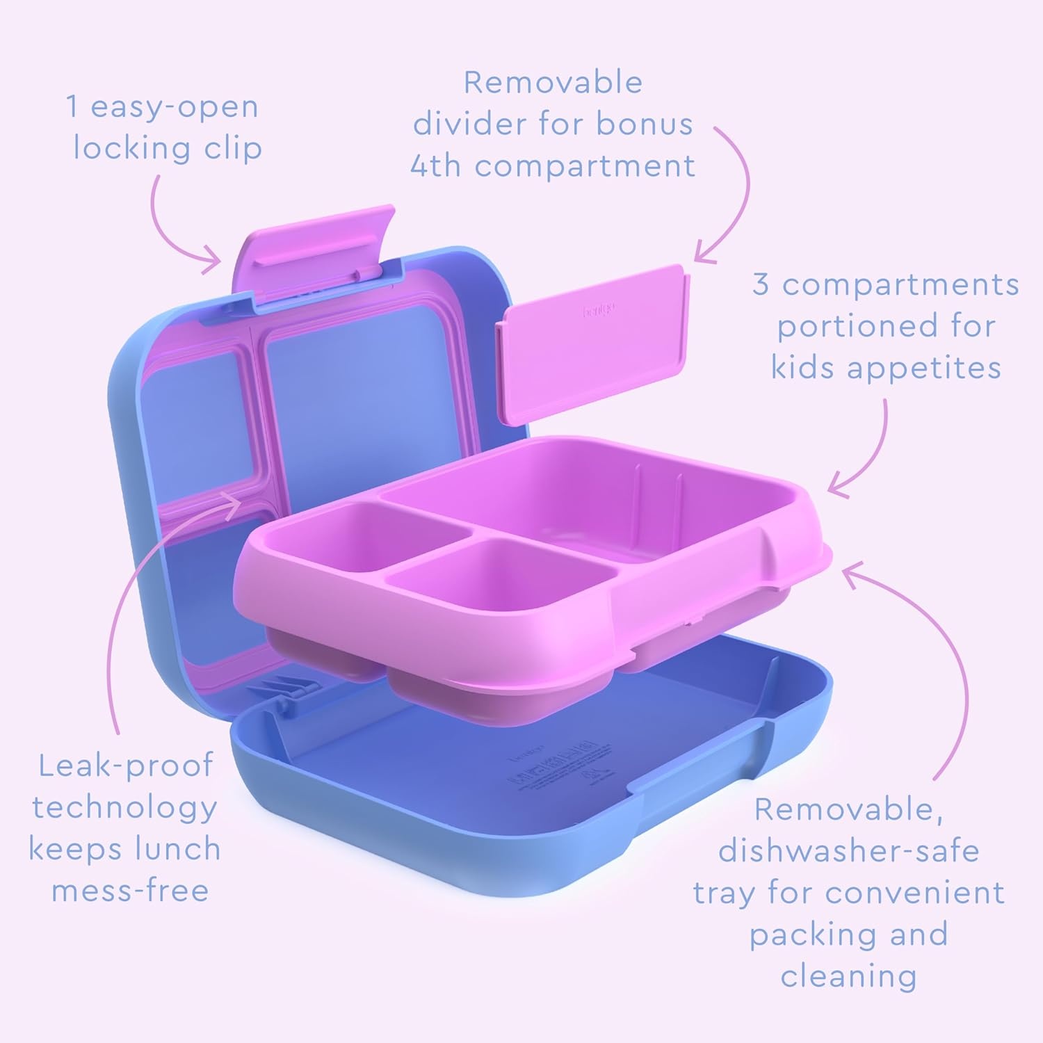 image:imageBentgo Pop Lunch Box PeriwinklePink Set With Kids BentoStyle Snack Box Purple