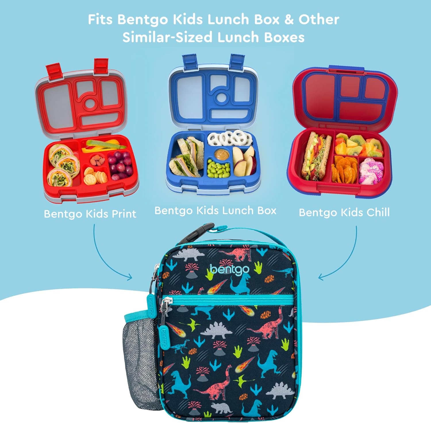 image:imageBentgo Prints Insulated Lunch Tote Set With Kids Stainless Steel Water Bottle Dinosaur