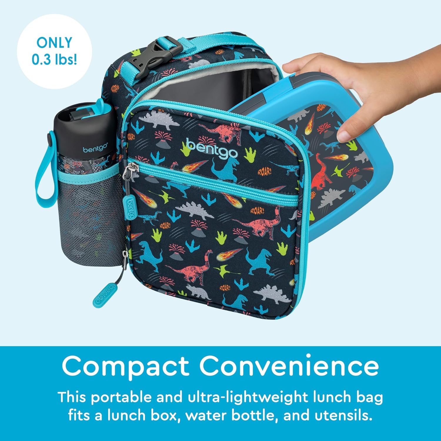 image:imageBentgo Prints Insulated Lunch Tote Set With Kids Stainless Steel Water Bottle Dinosaur