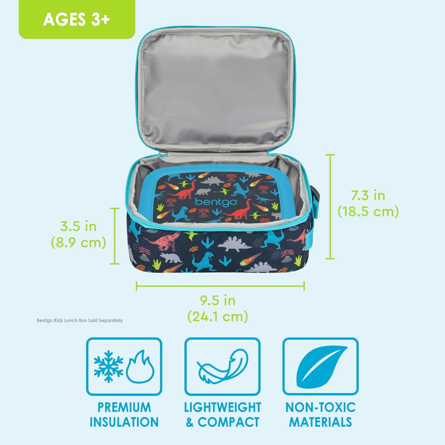 image:imageBentgo Prints Insulated Lunch Tote Set With Kids Stainless Steel Water Bottle Dinosaur