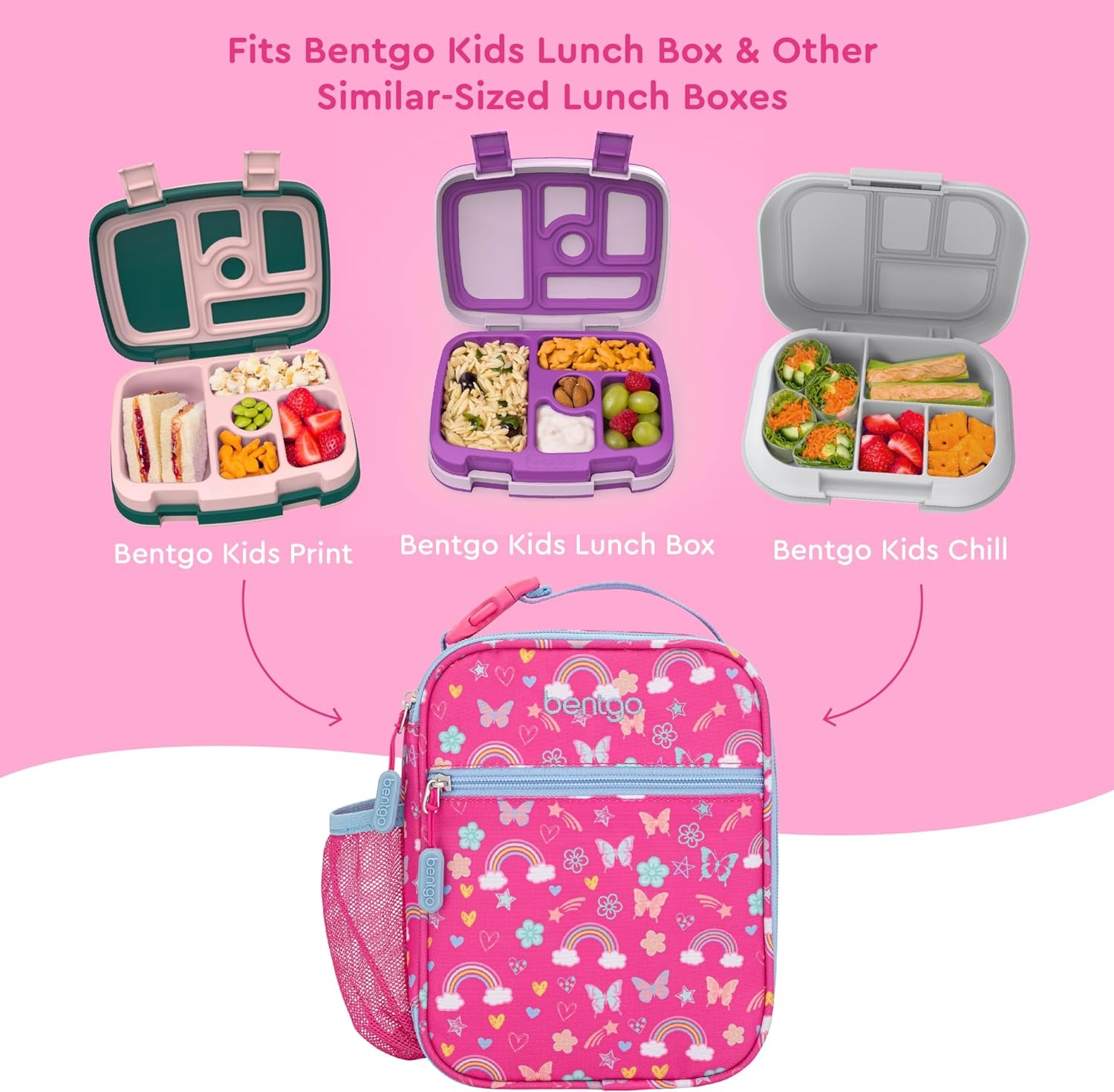 image:imageBentgo Prints Insulated Lunch Tote Set With Kids Stainless Steel Water Bottle Rainbows amp Butterflies