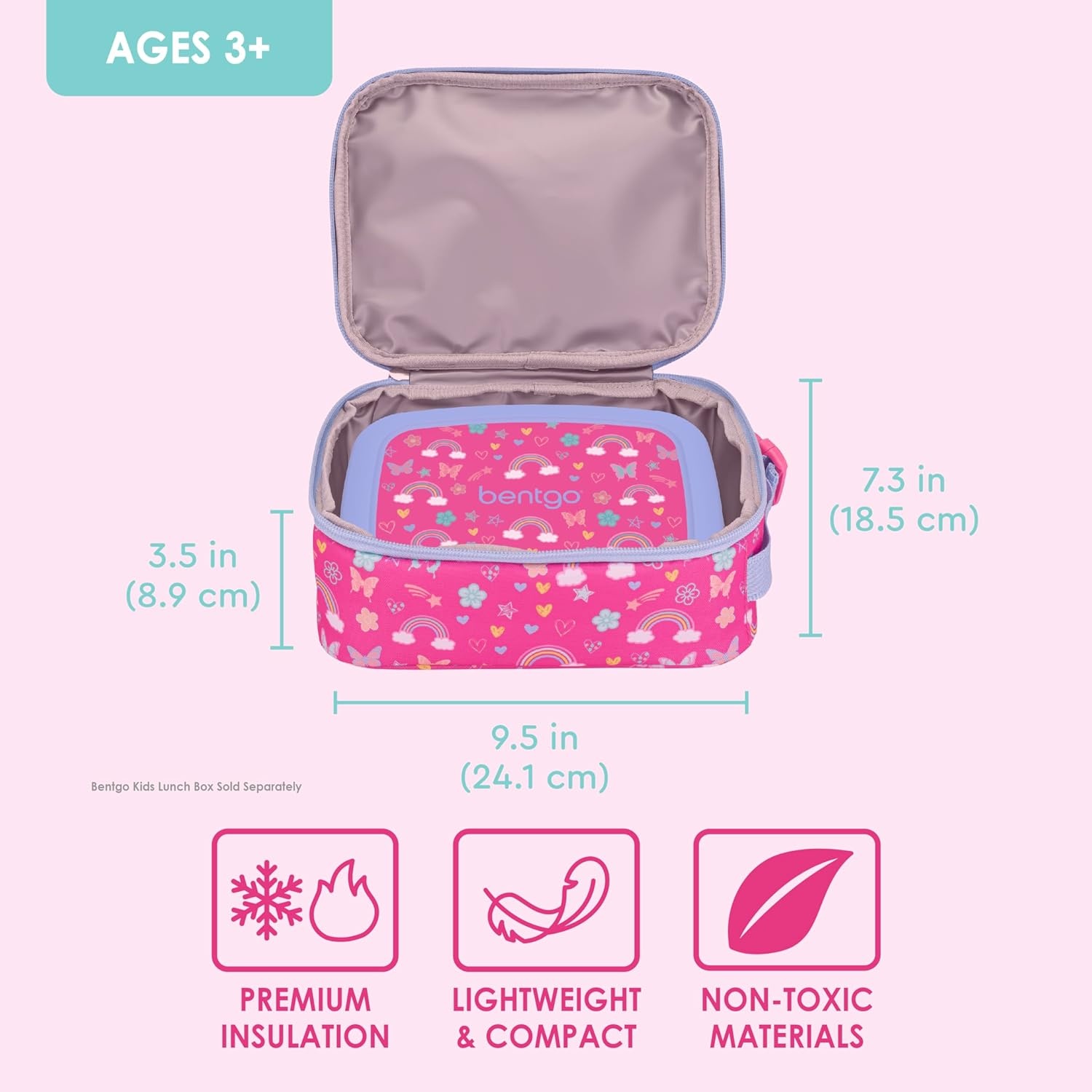 image:imageBentgo Prints Insulated Lunch Tote Set With Kids Stainless Steel Water Bottle Rainbows amp Butterflies