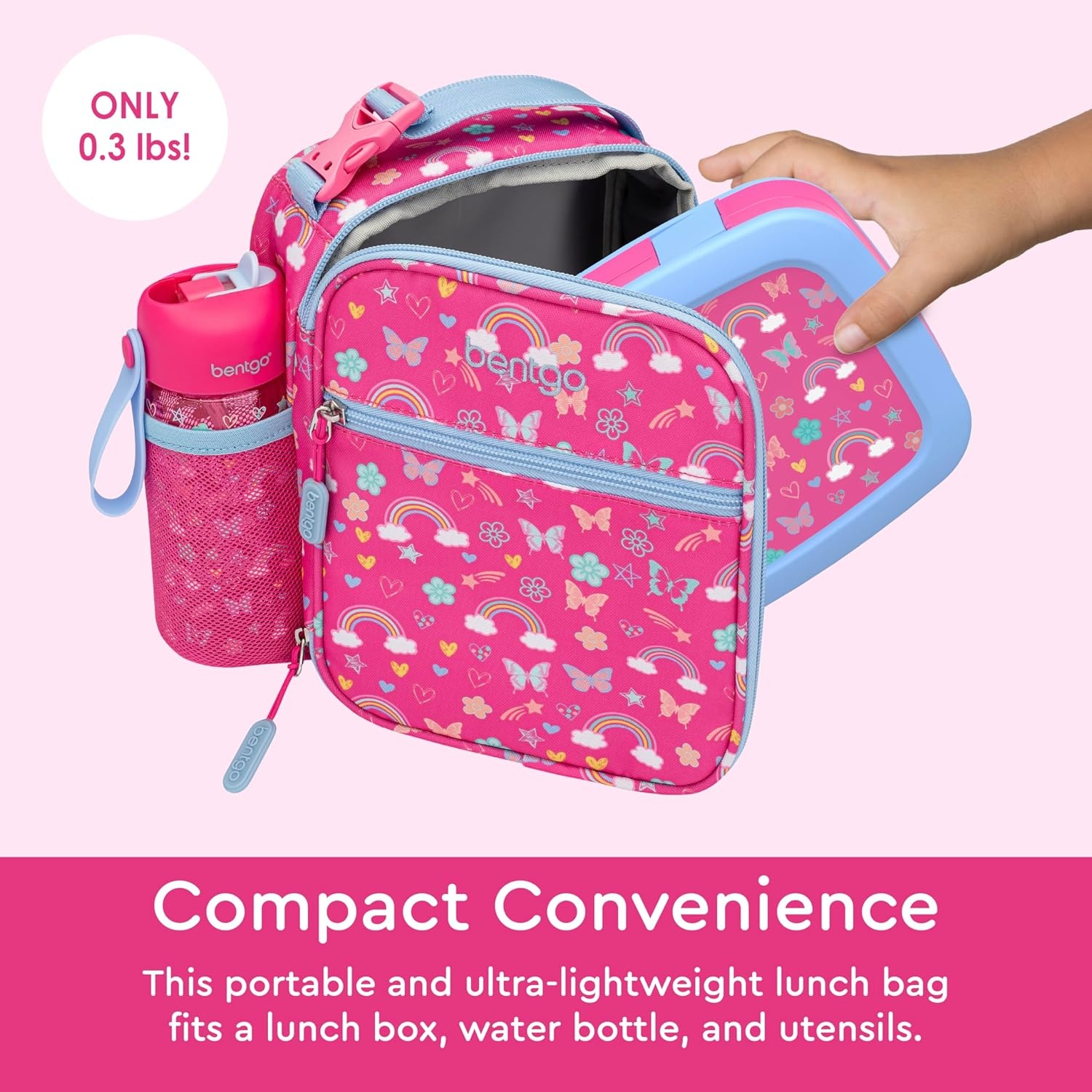 image:imageBentgo Prints Insulated Lunch Tote Set With Kids Stainless Steel Water Bottle Rainbows amp Butterflies