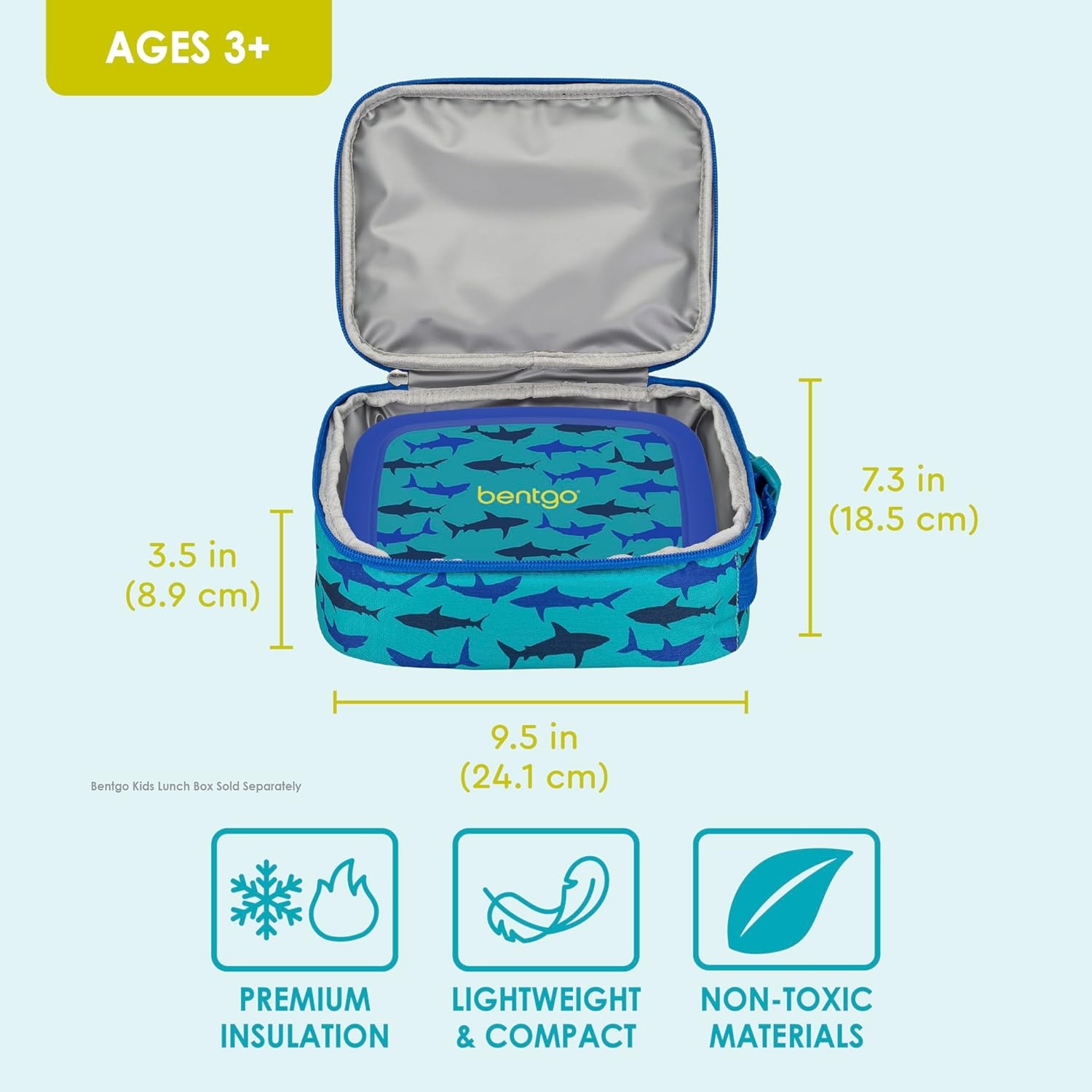 image:imageBentgo Prints Insulated Lunch Tote Set With Kids Stainless Steel Water Bottle Sharks