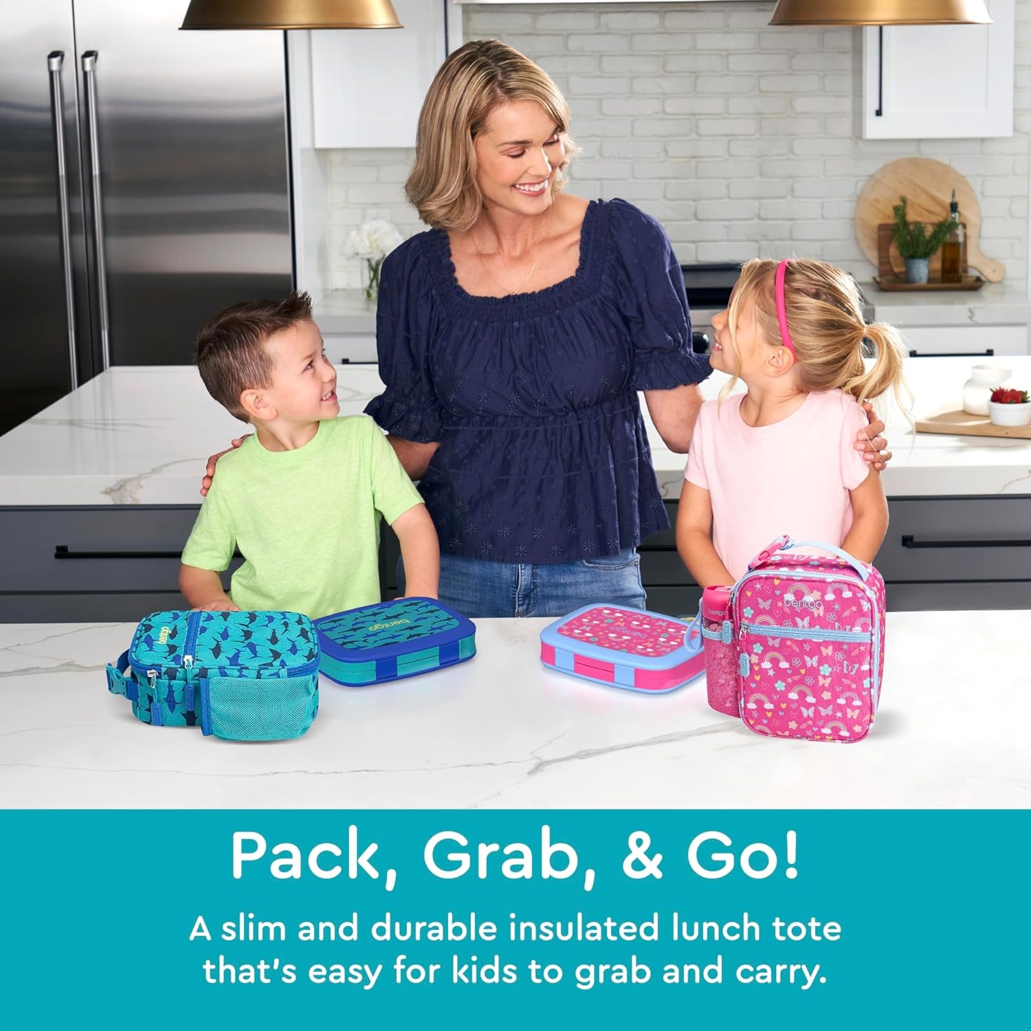 image:imageBentgo Prints Insulated Lunch Tote Set With Kids Stainless Steel Water Bottle Sharks