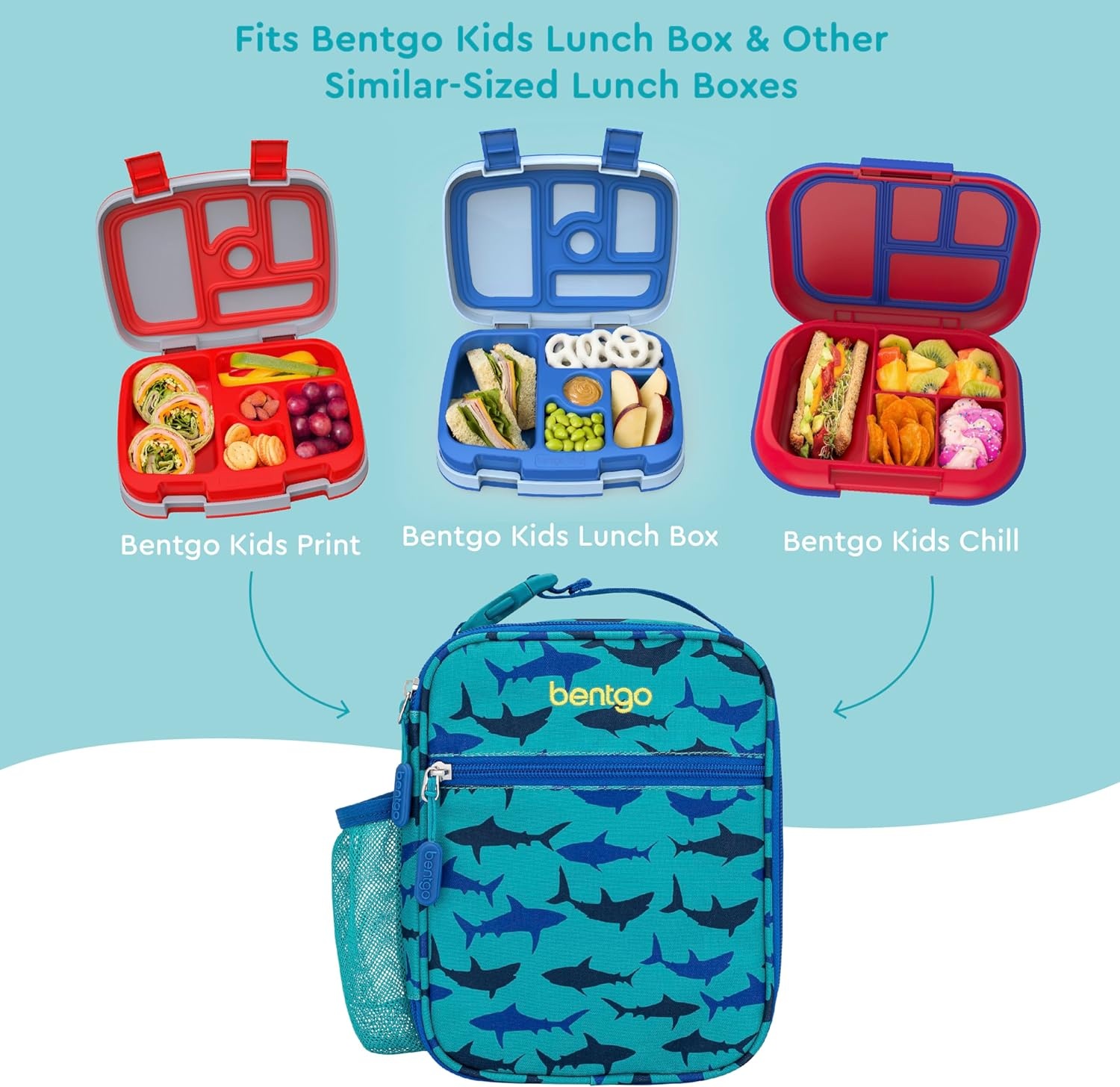 image:imageBentgo Prints Insulated Lunch Tote Set With Kids Stainless Steel Water Bottle Sharks