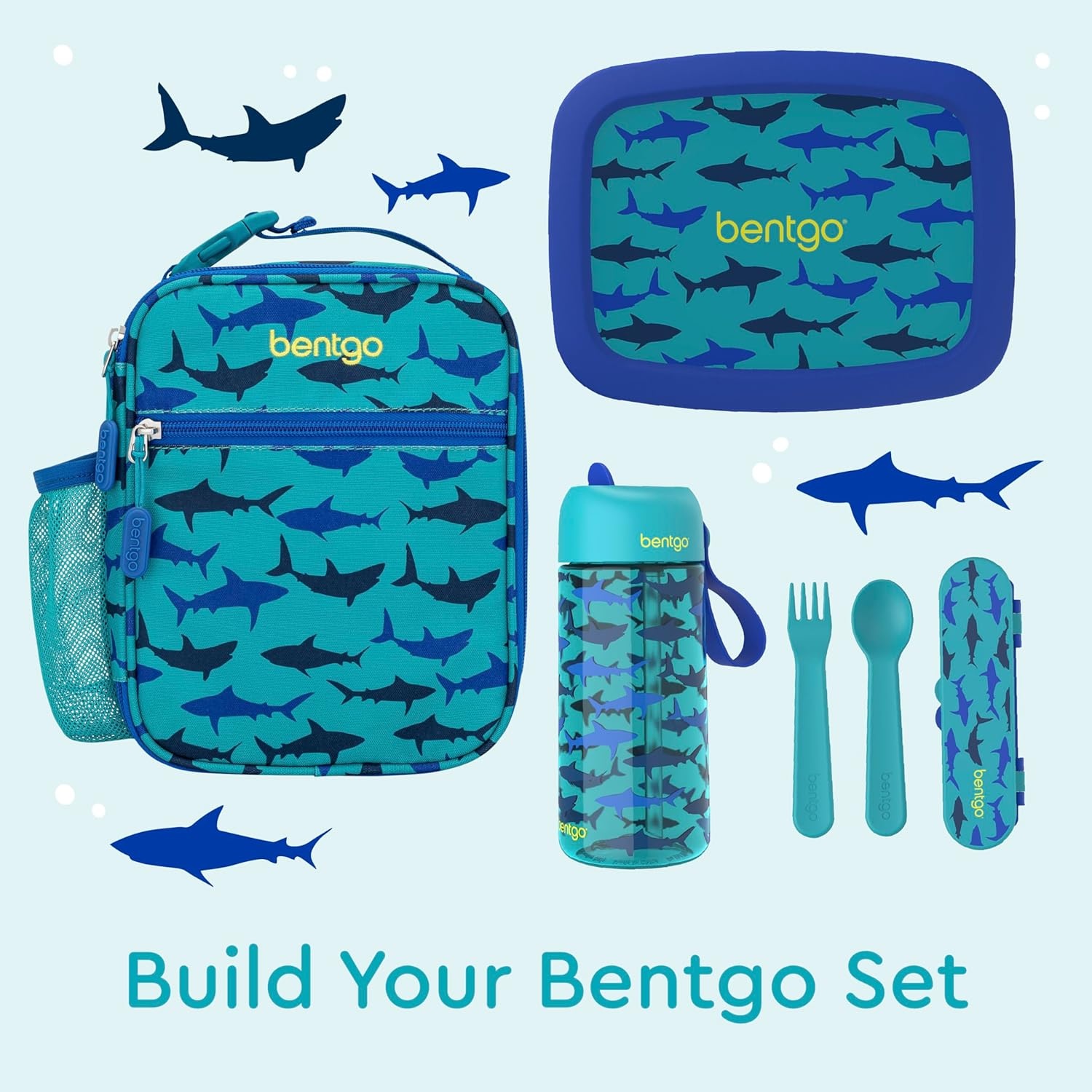 image:imageBentgo Prints Insulated Lunch Tote Set With Kids Stainless Steel Water Bottle Sharks