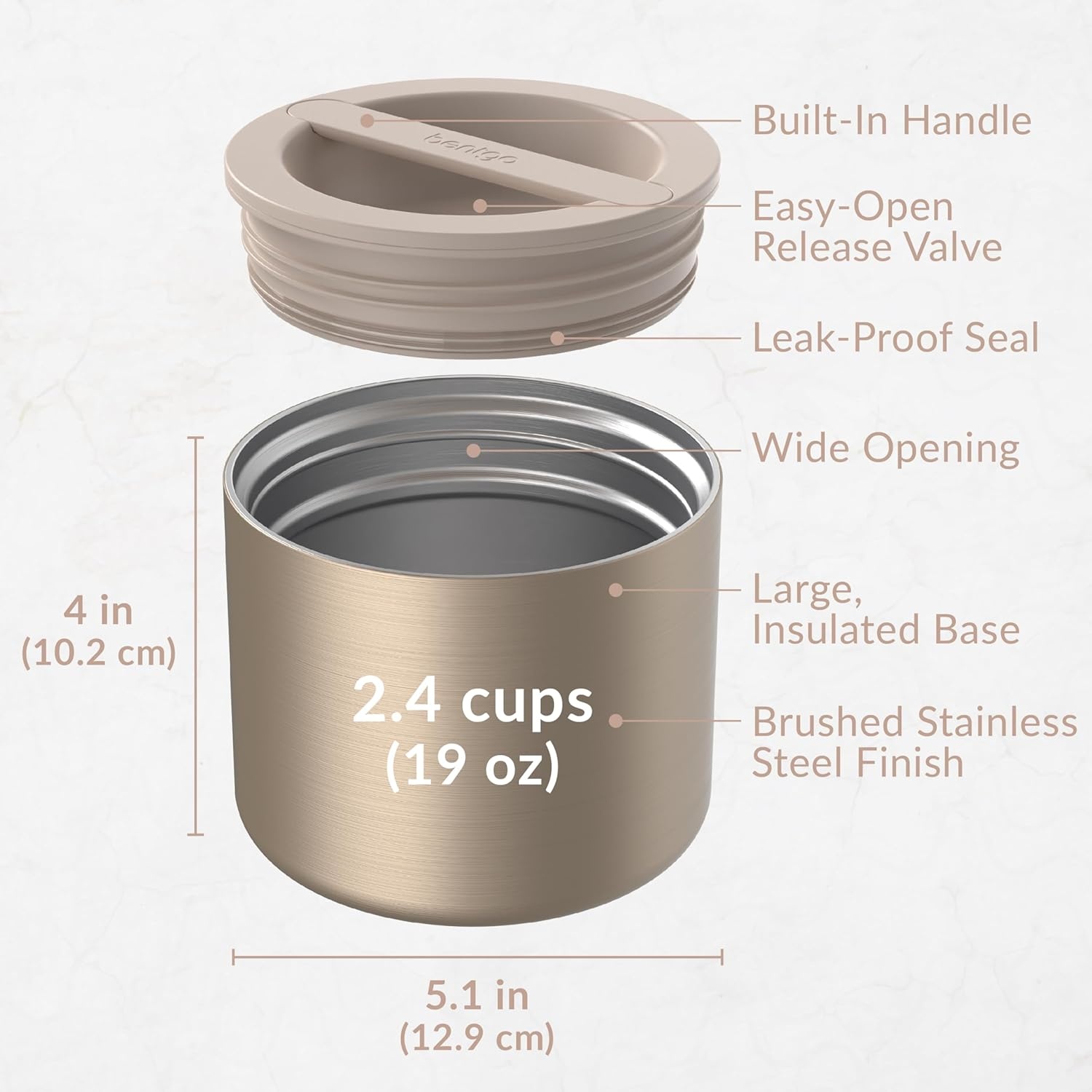 image:imageBentgo Stainless Steel Food Canister Gold and Stainless Steel Utensils Set Sand