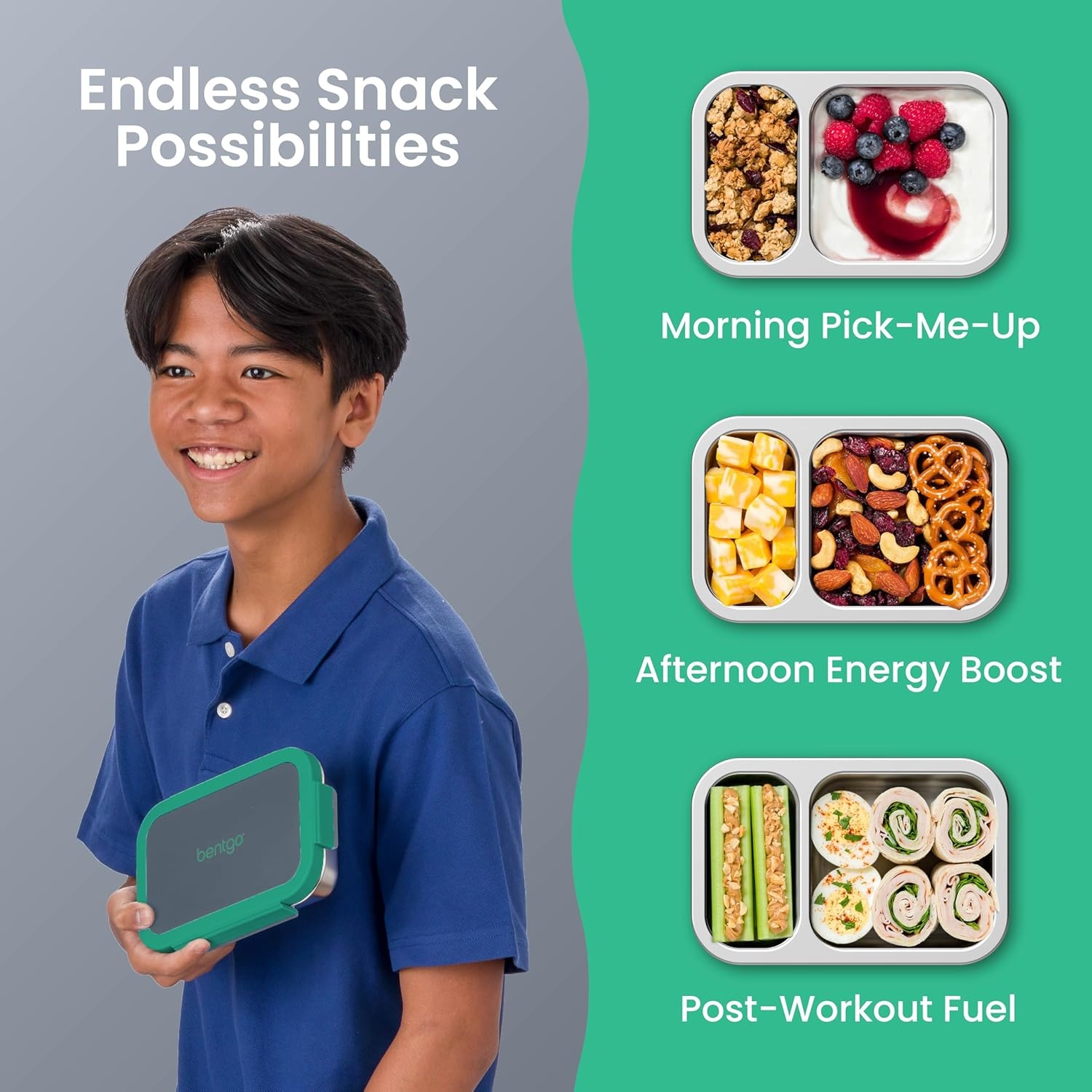image:imageBentgo Stainless Steel Snack Box LeakProof 2 Compartments 2Cup Capacity Ideal for Kids 3 Teens amp Adults Durable Reusable LilacGray Leaf