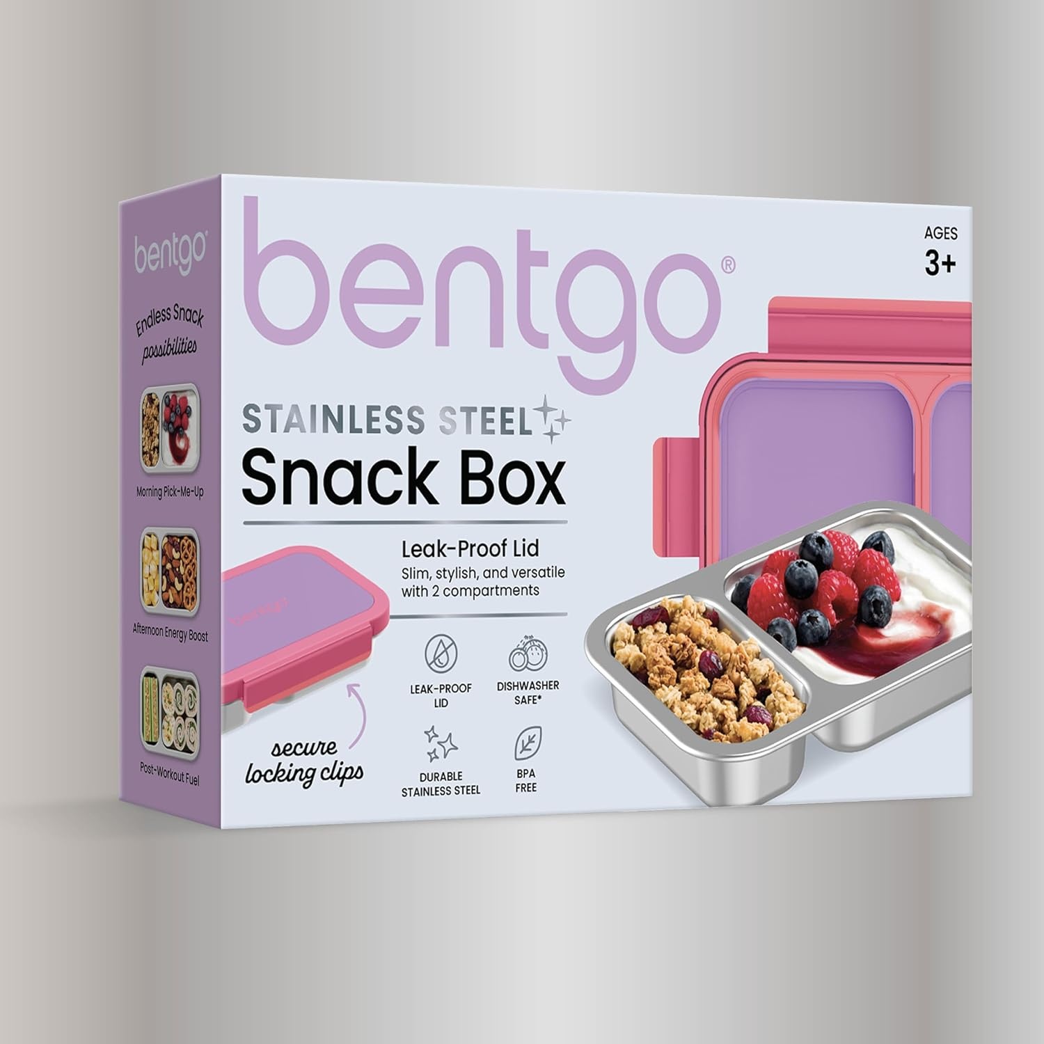 image:imageBentgo Stainless Steel Snack Box LeakProof 2 Compartments 2Cup Capacity Ideal for Kids 3 Teens amp Adults Durable Reusable LilacLilac