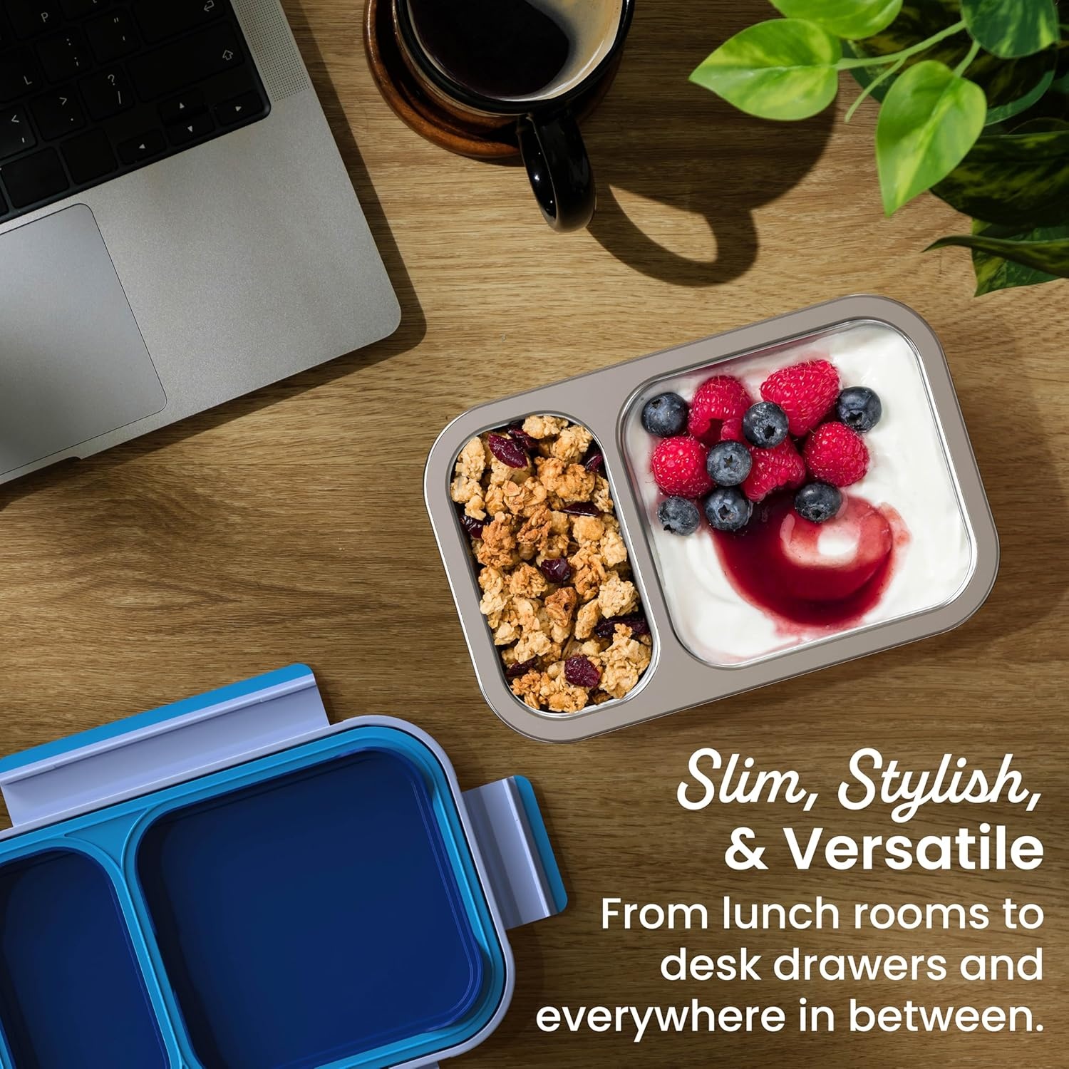 image:imageBentgo Stainless Steel Snack Box LeakProof 2 Compartments 2Cup Capacity Ideal for Kids 3 Teens amp Adults Durable Reusable LilacNavy