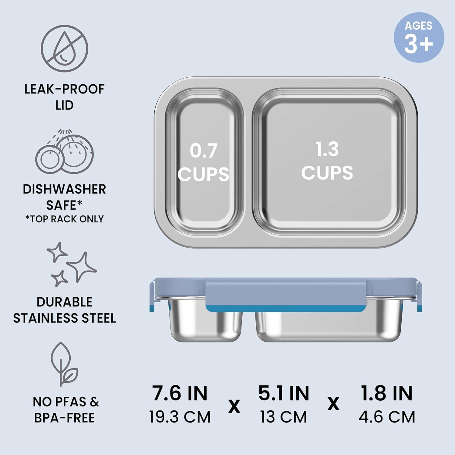 image:imageBentgo Stainless Steel Snack Box LeakProof 2 Compartments 2Cup Capacity Ideal for Kids 3 Teens amp Adults Durable Reusable LilacNavy