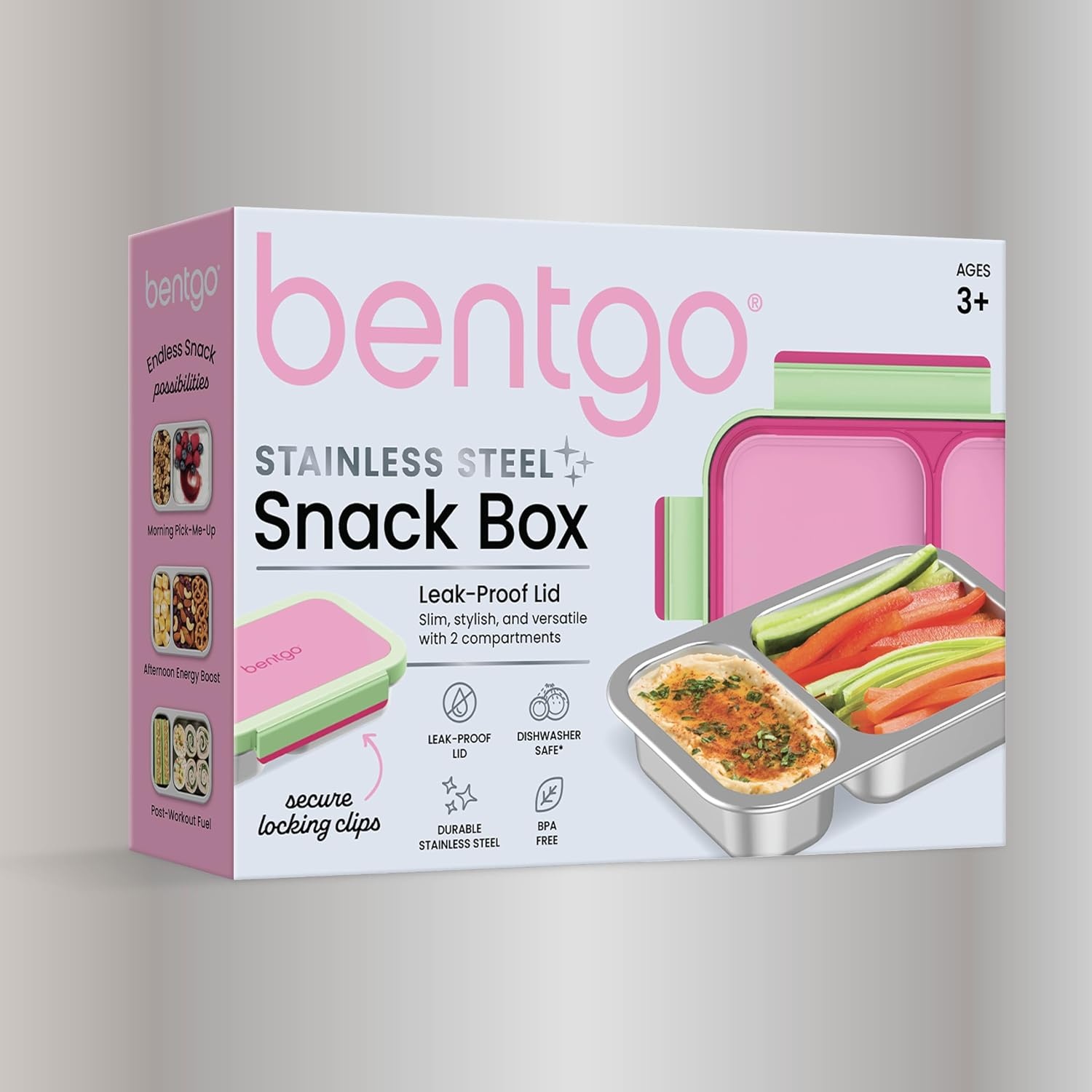 image:imageBentgo Stainless Steel Snack Box LeakProof 2 Compartments 2Cup Capacity Ideal for Kids 3 Teens amp Adults Durable Reusable LilacStrawberry